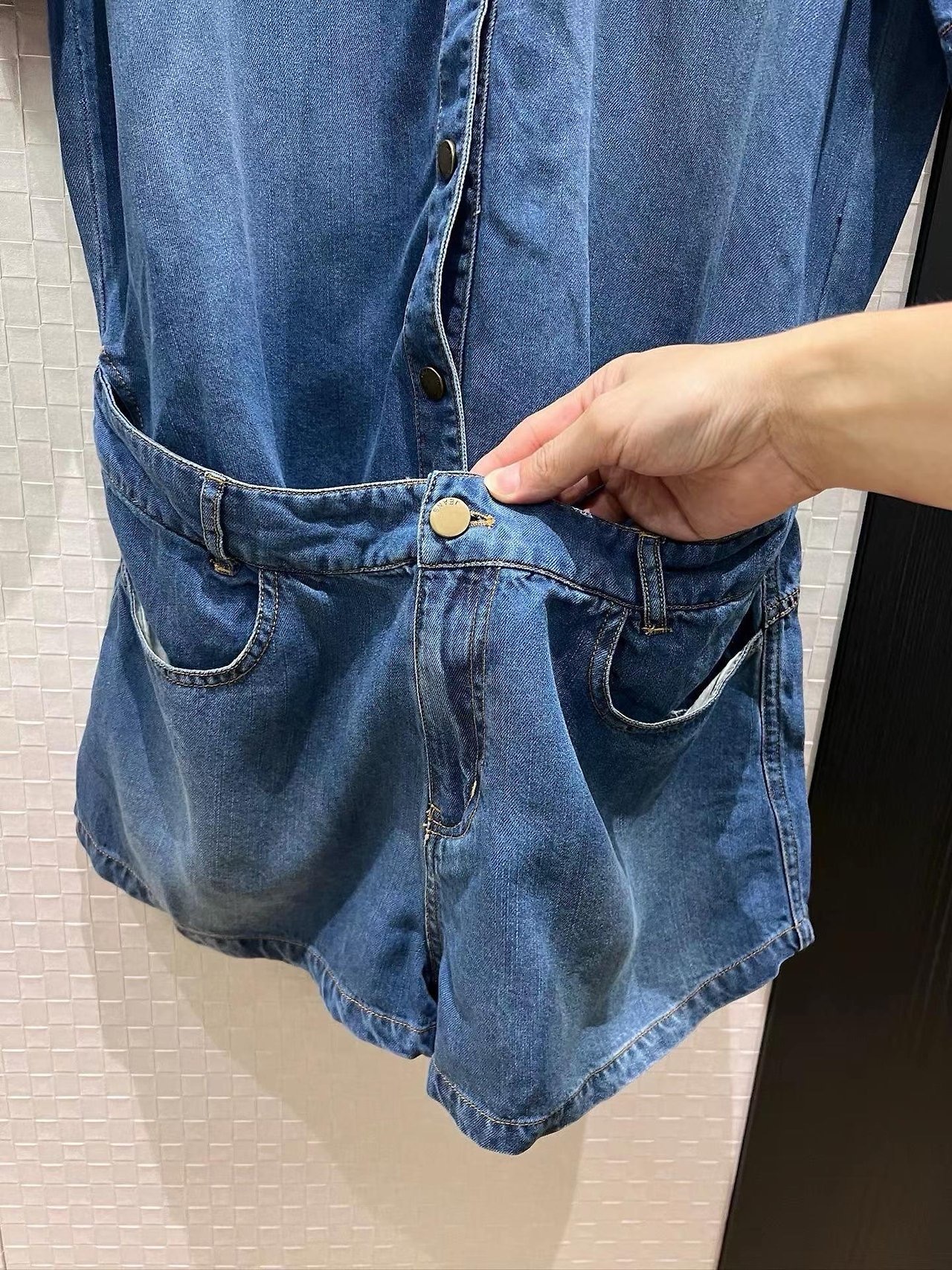 데님 반바지 점프수트