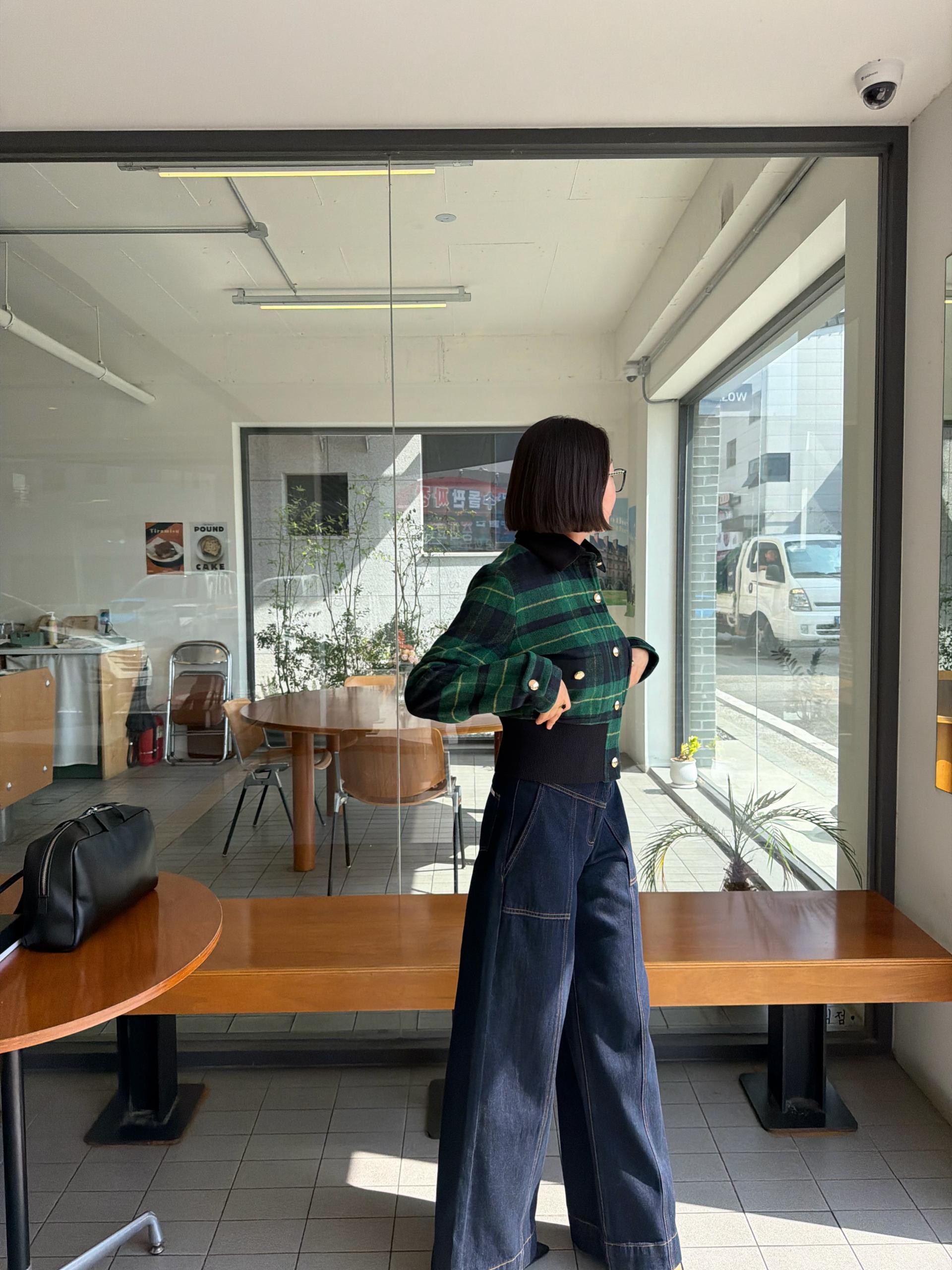 그린 체크 자켓