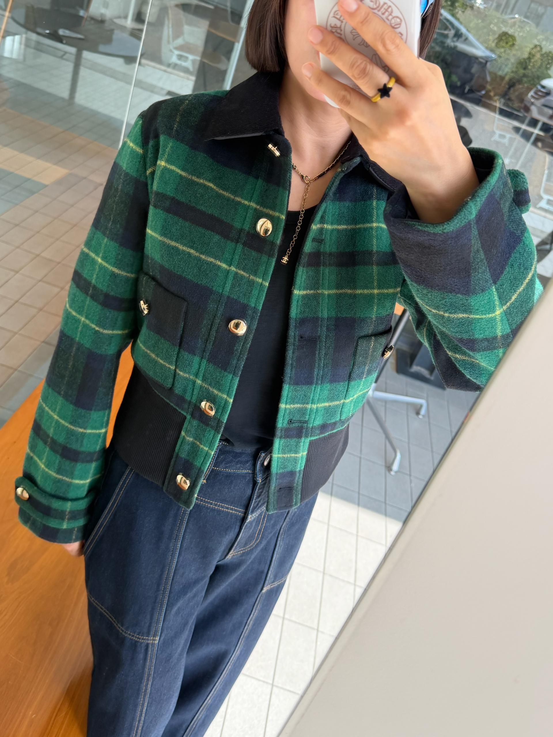 그린 체크 자켓