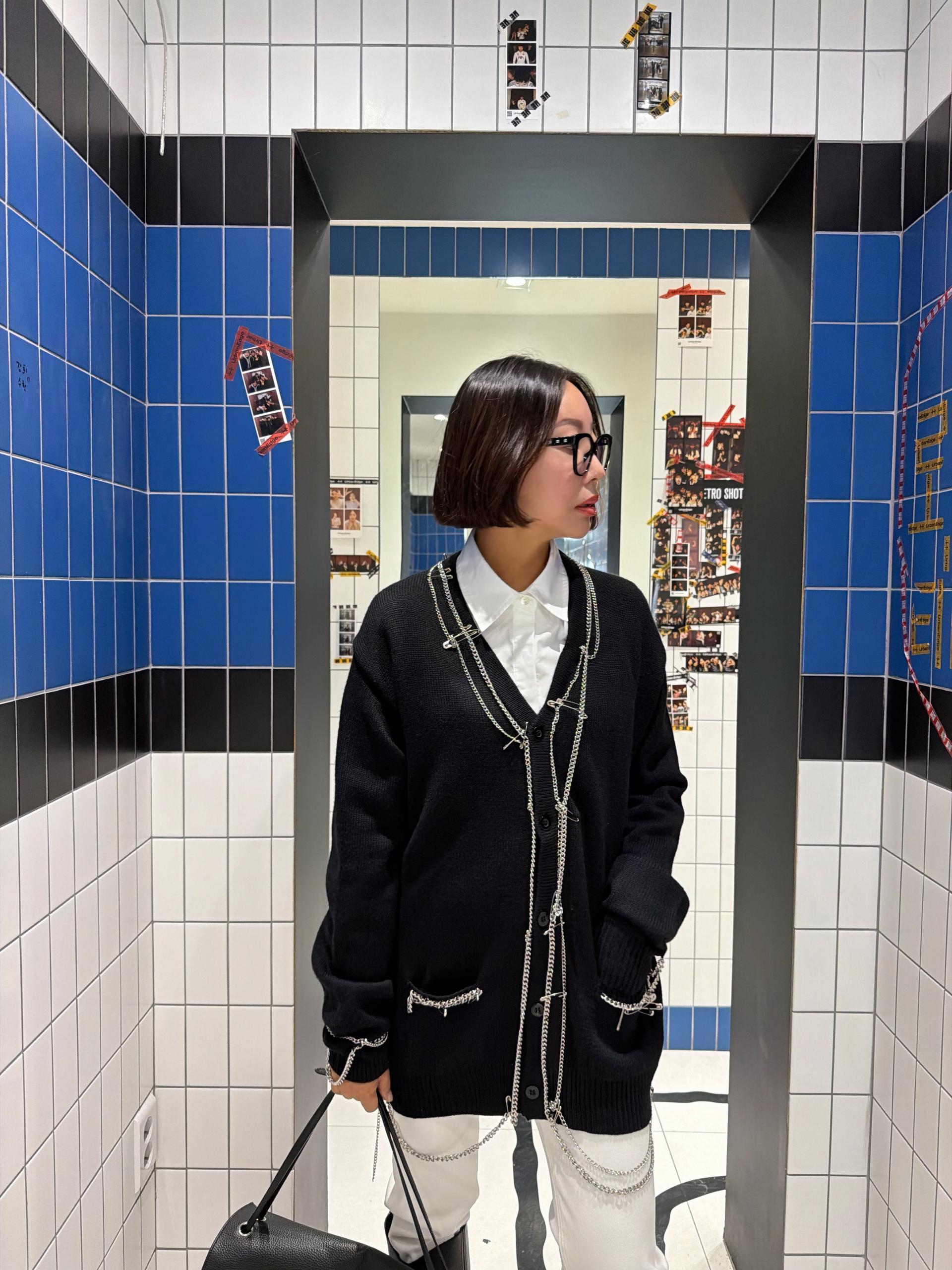옷핀 체인 롱가디건
