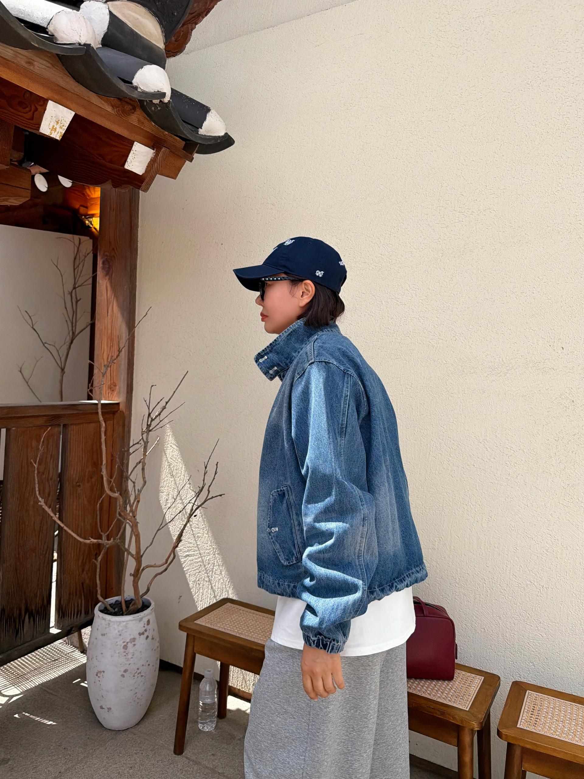하이넥 데님 점퍼