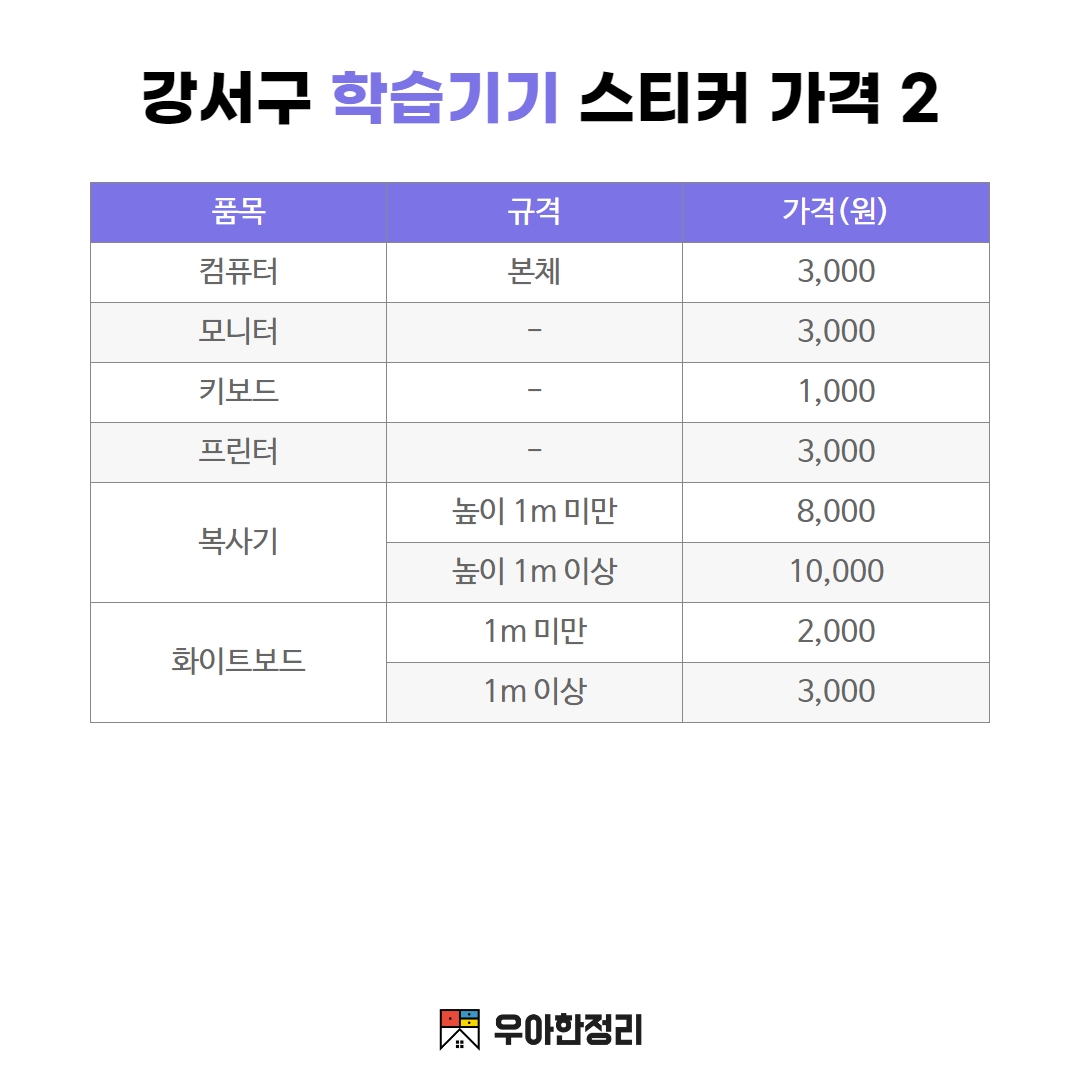 우아한정리 강서구 학습기기 폐기물 스티커 가격 - 컴퓨터 모니터 키보드 프린터 복사기 화이트보드