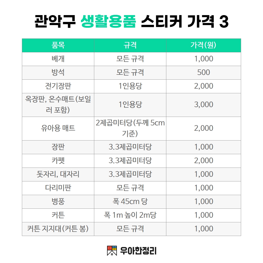 우아한정리 관악구 대형 생활 폐기물 스티커 가격 - 베개 방석 장판 매트 카펫 다리미판 병풍 커튼