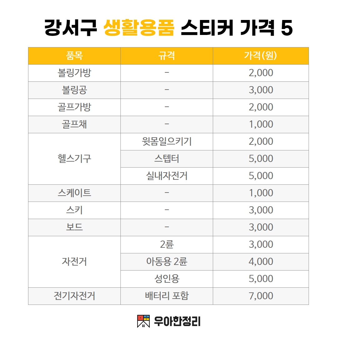 우아한정리 강서구 생활용품 폐기물스티커 가격 - 헬스기구 스케이트 스키 보드 자전거 전기자전거
