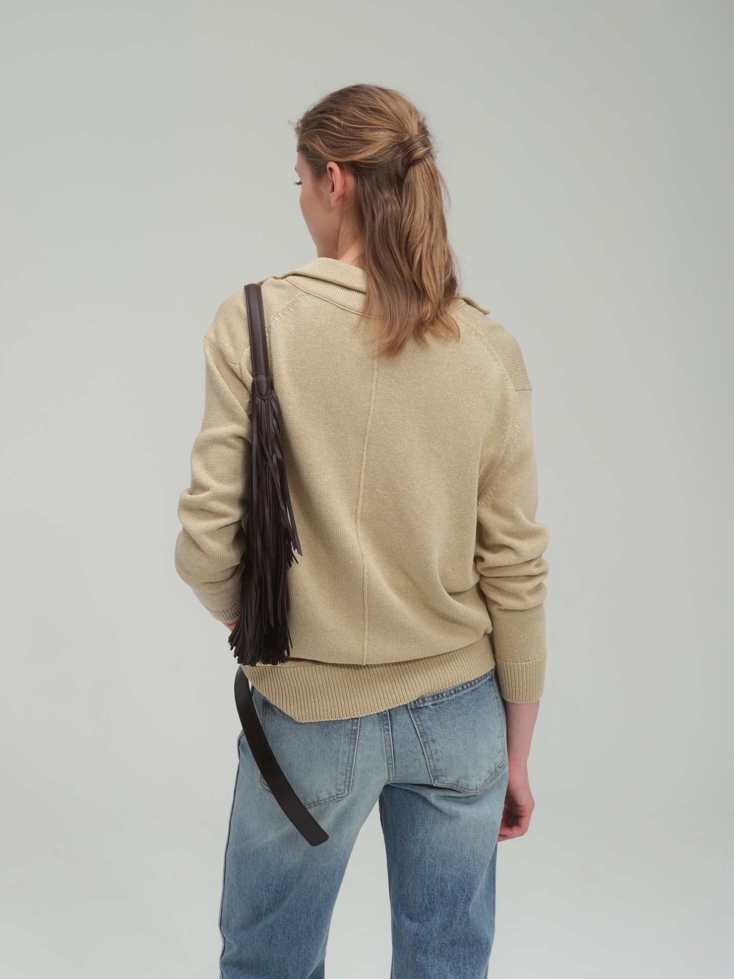 Half zip sweater and tank top set_Sand Beige