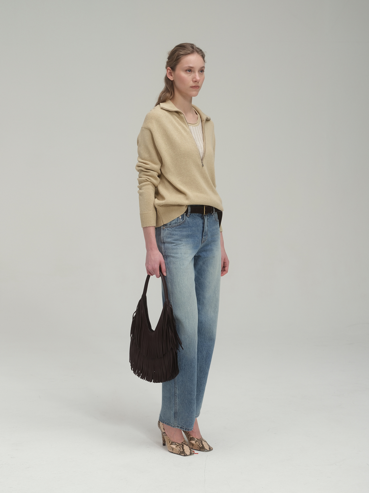 Half zip sweater and tank top set_Sand Beige