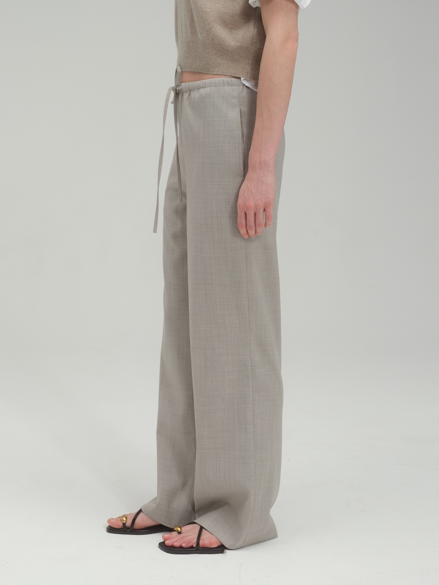 Wide Fit String Trouser in Summer Wool