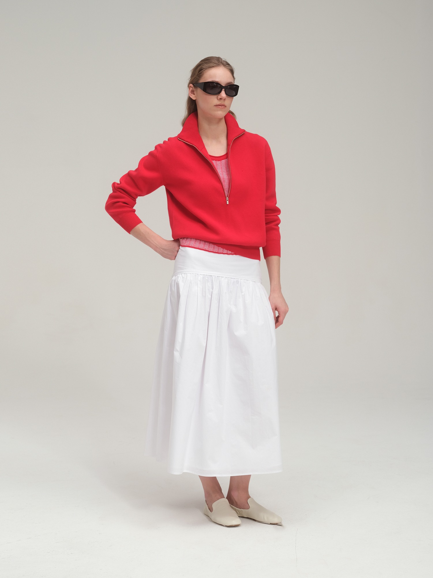 Half zip sweater and tank top set_Tomato Red