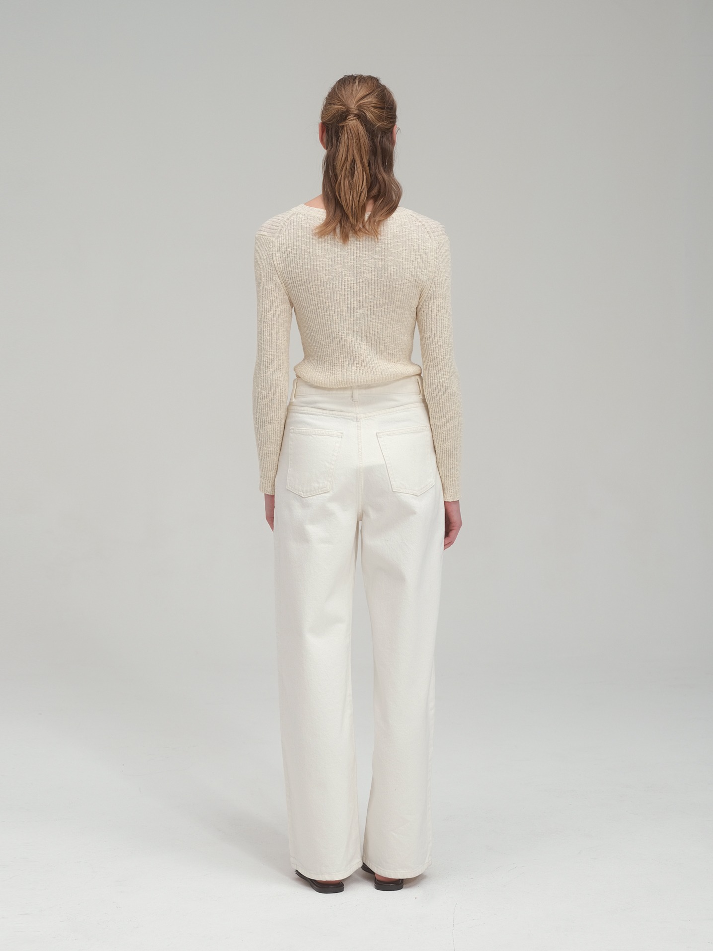 Ribbed Summer V Neck Sweater in Cotton & Linen_Black