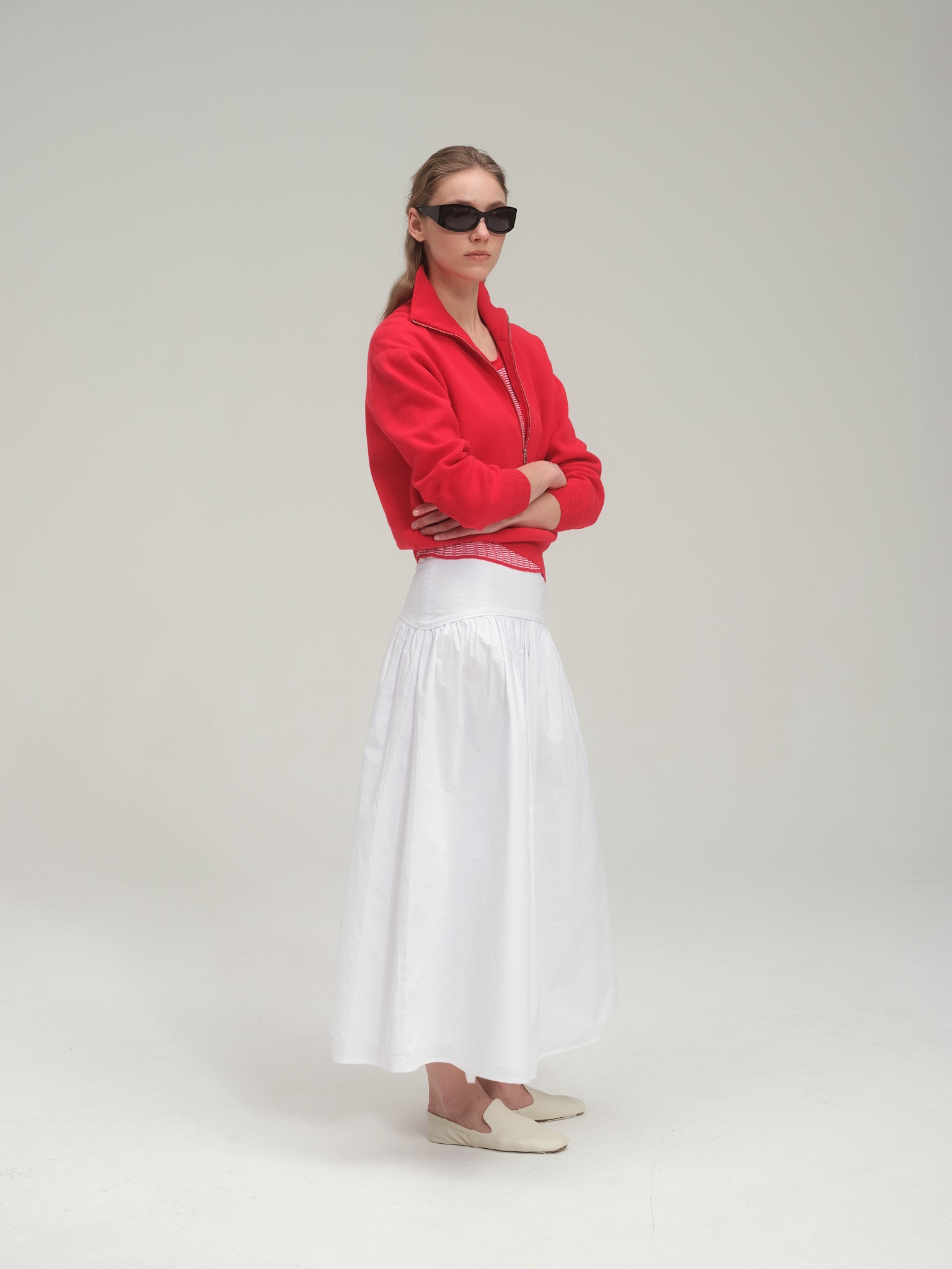 Half zip sweater and tank top set_Tomato Red