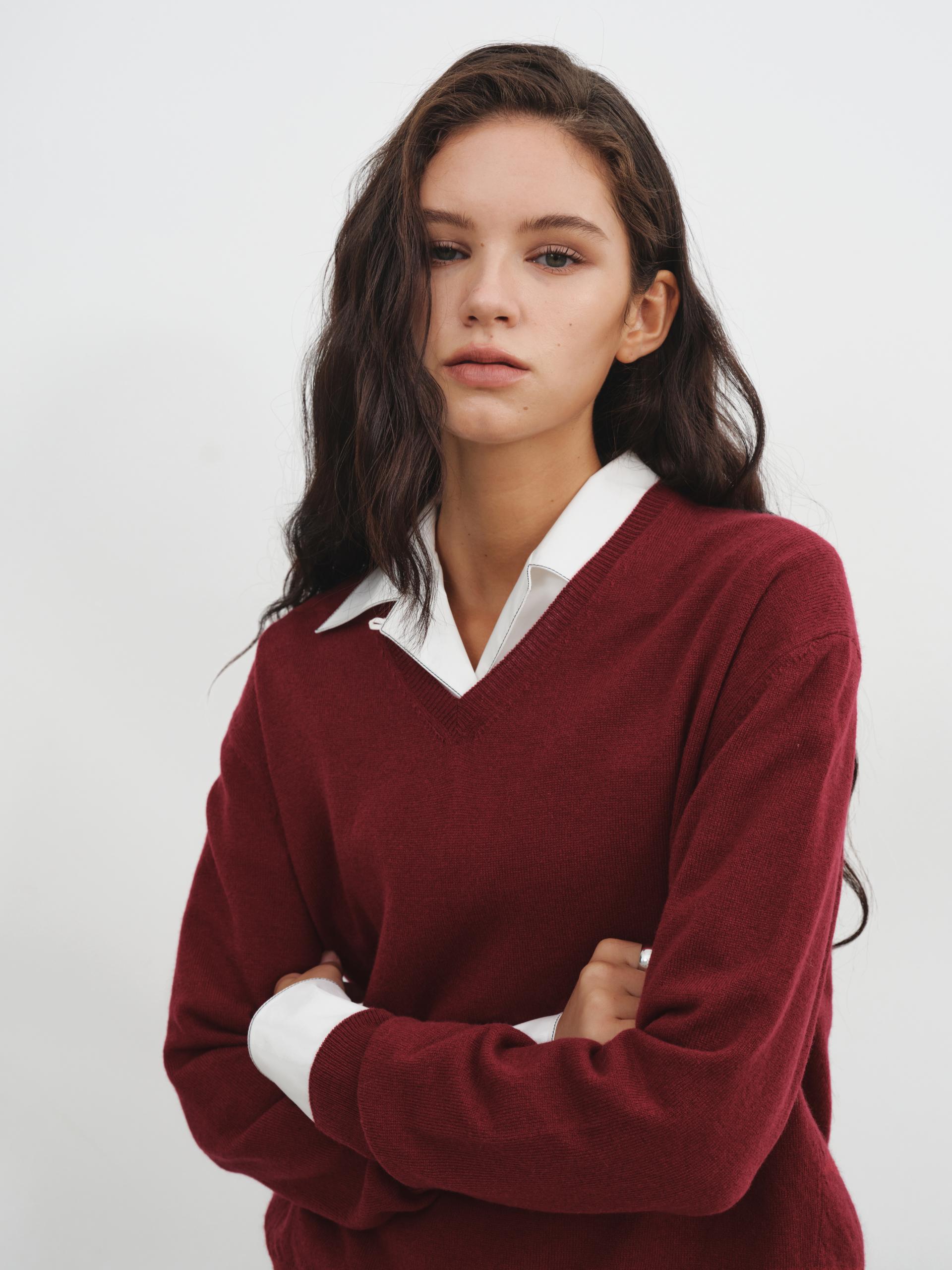 Standard V Neck Sweater in cashmere & wool_4 colors