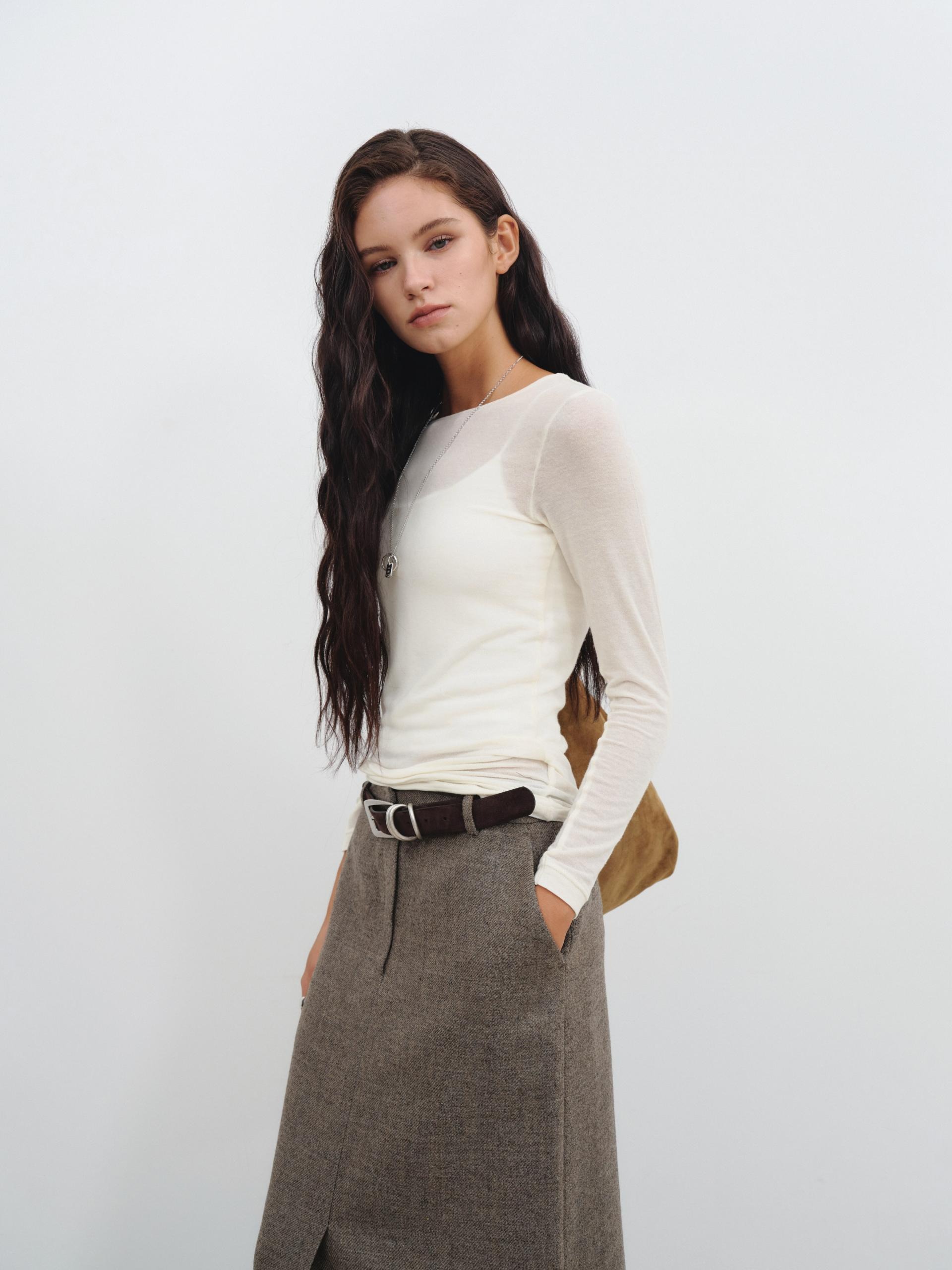 Cashmere Touch Long Sleeve T shirt_Cream