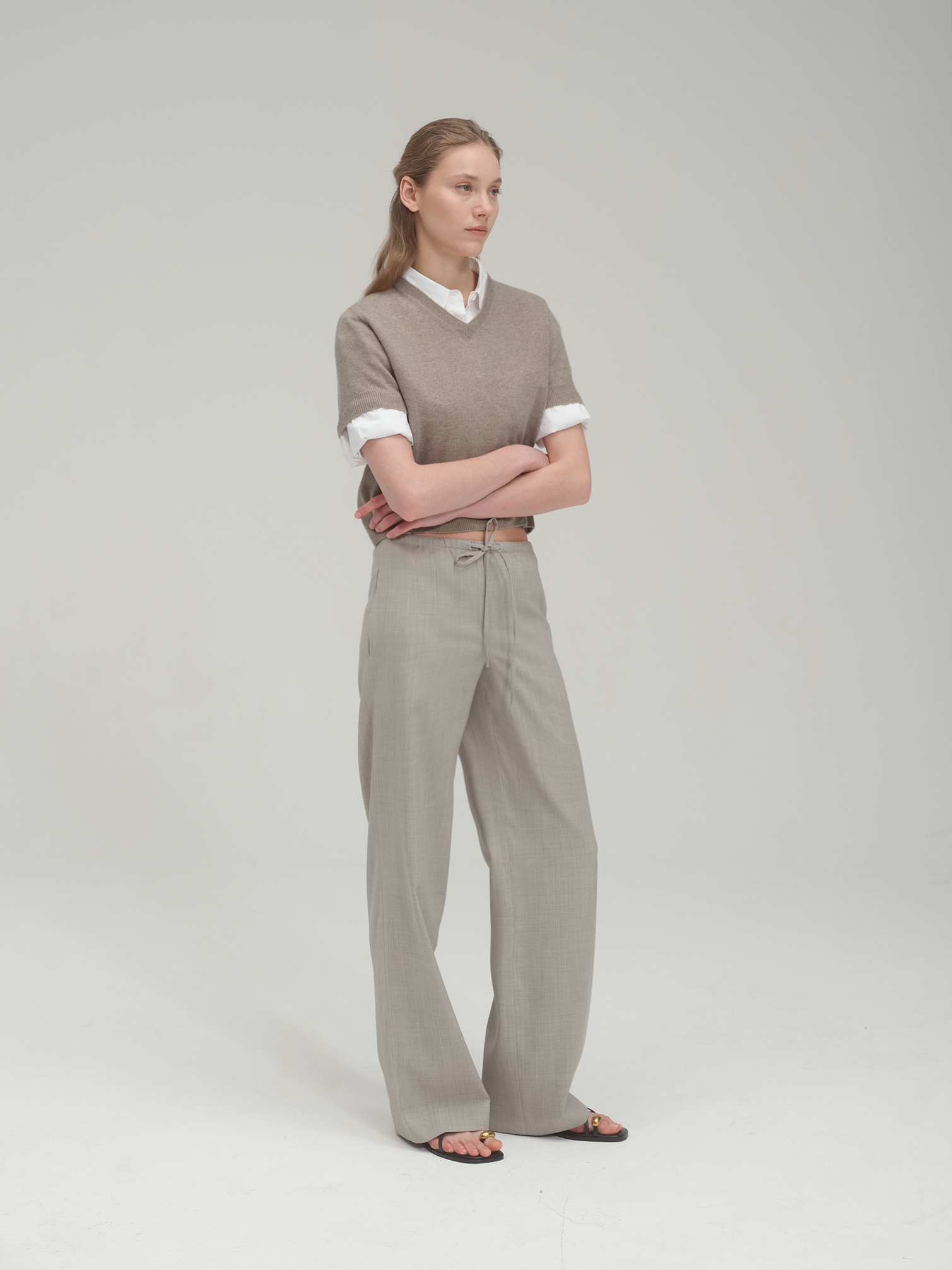 Wide Fit String Trouser in Summer Wool