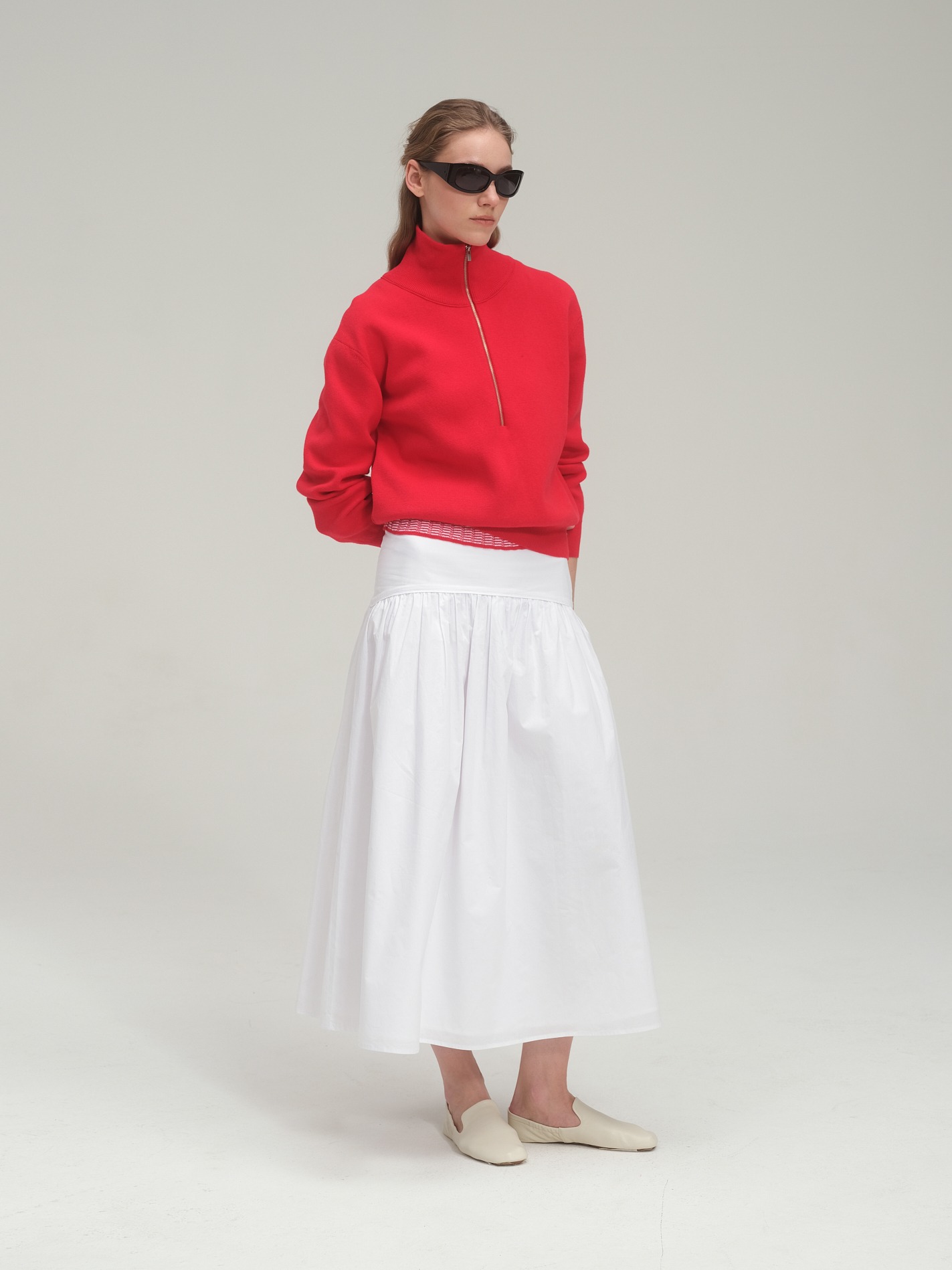 Half zip sweater and tank top set_Tomato Red