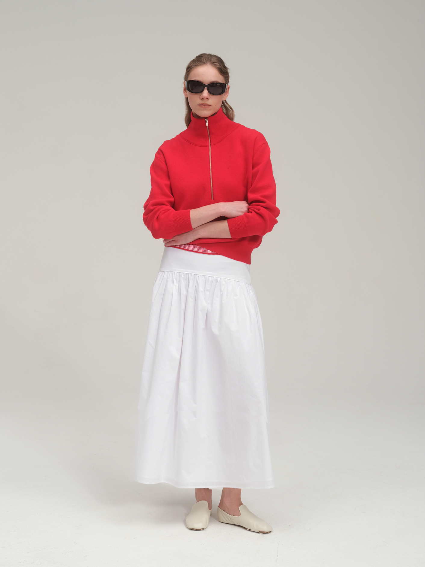 Half zip sweater and tank top set_Tomato Red