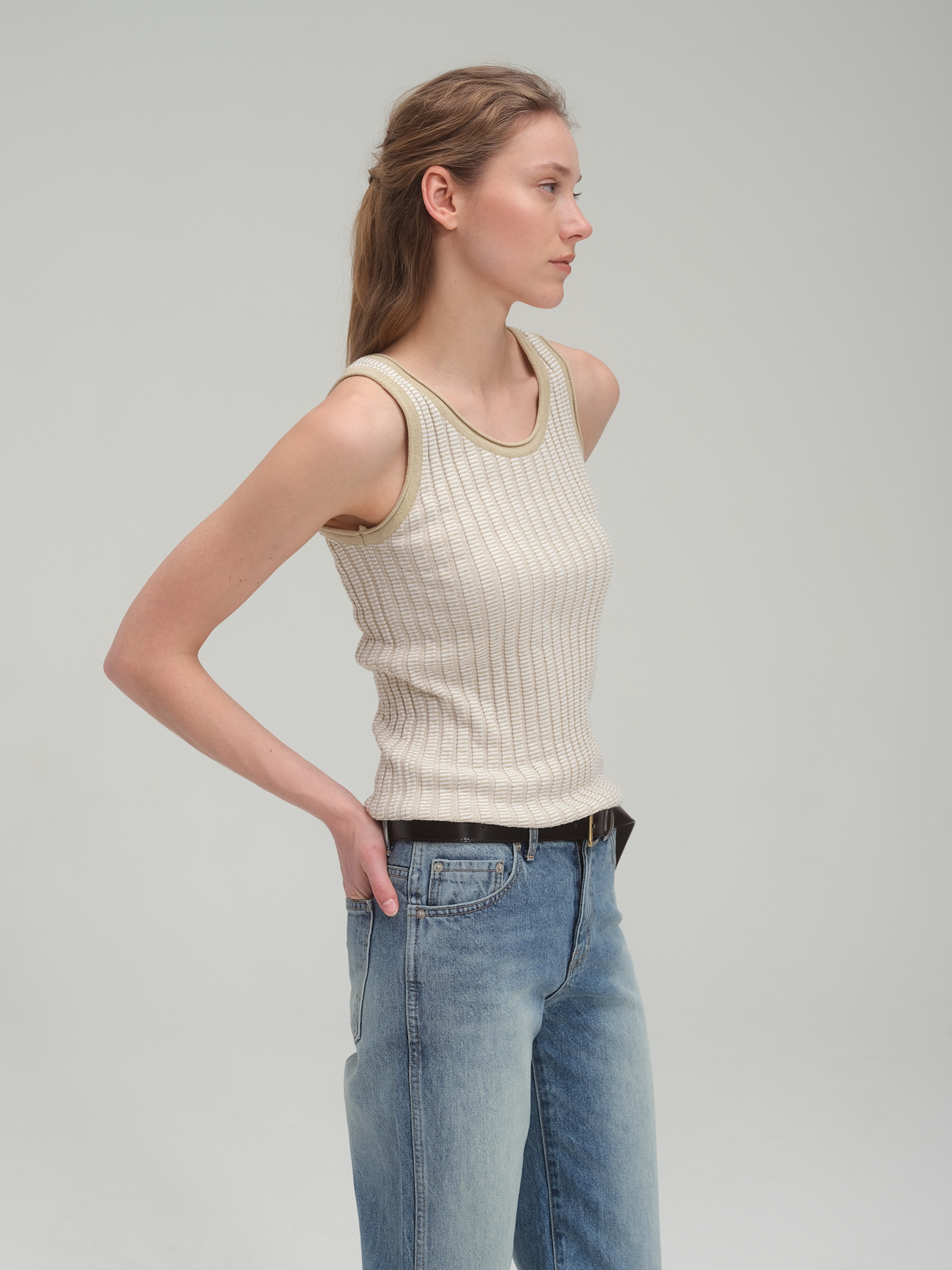 Half zip sweater and tank top set_Sand Beige