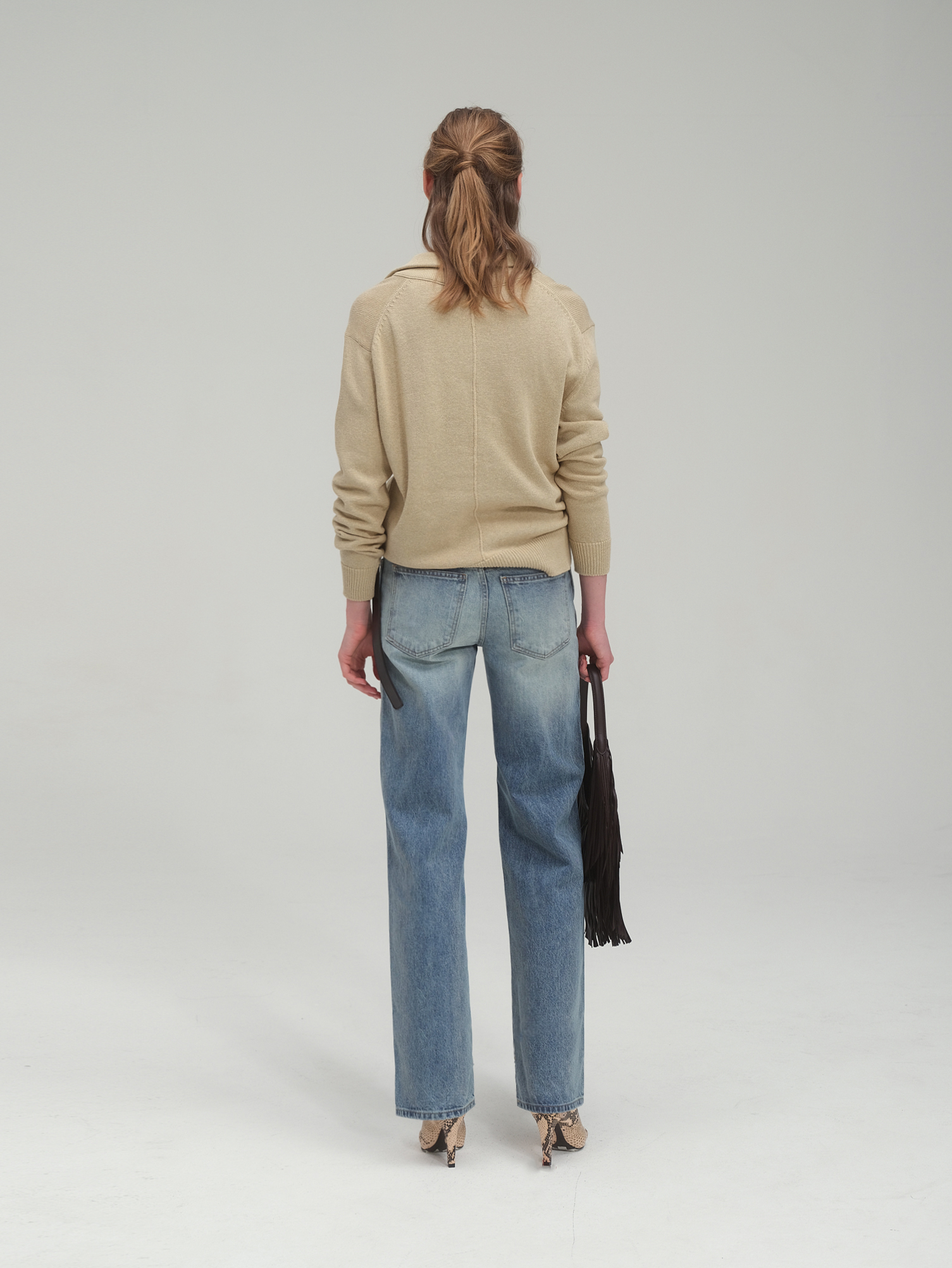 Half zip sweater and tank top set_Sand Beige