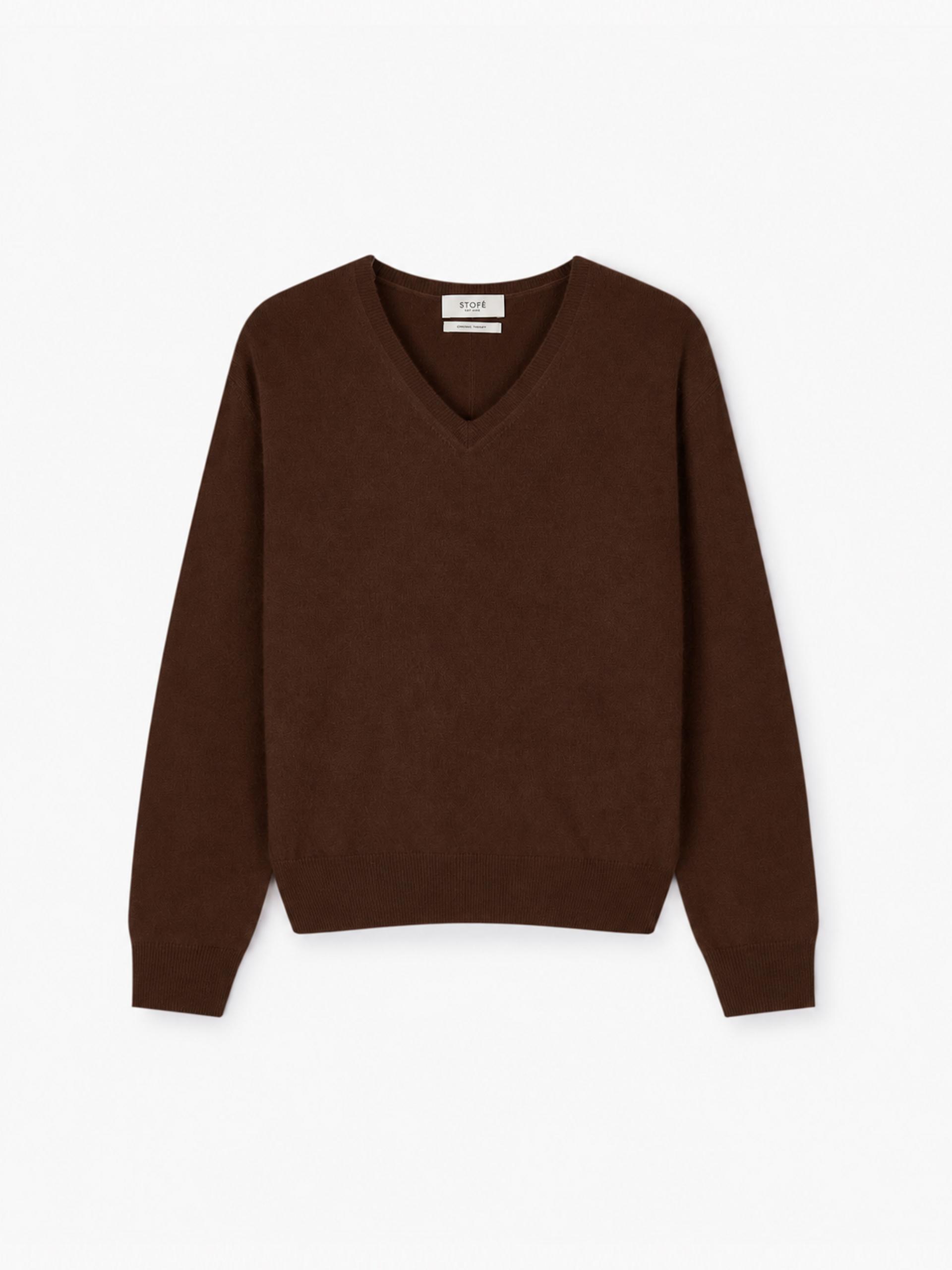 Standard V Neck Sweater in cashmere & wool_Deep Brown