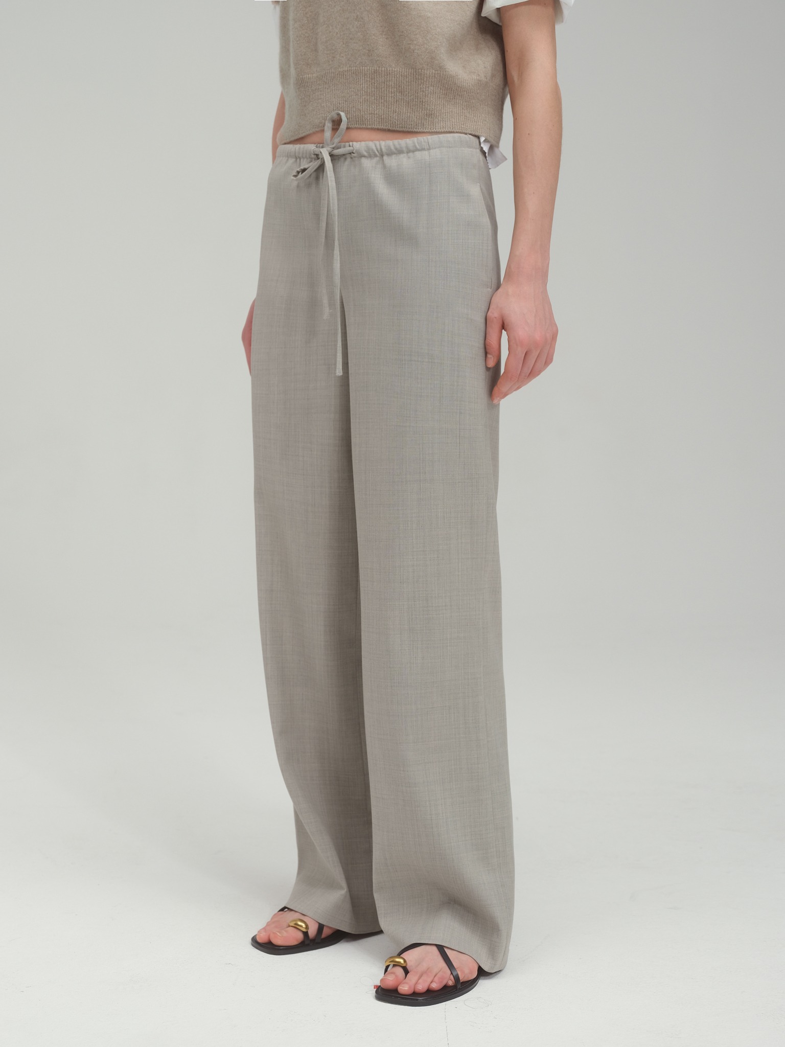 Wide Fit String Trouser in Summer Wool