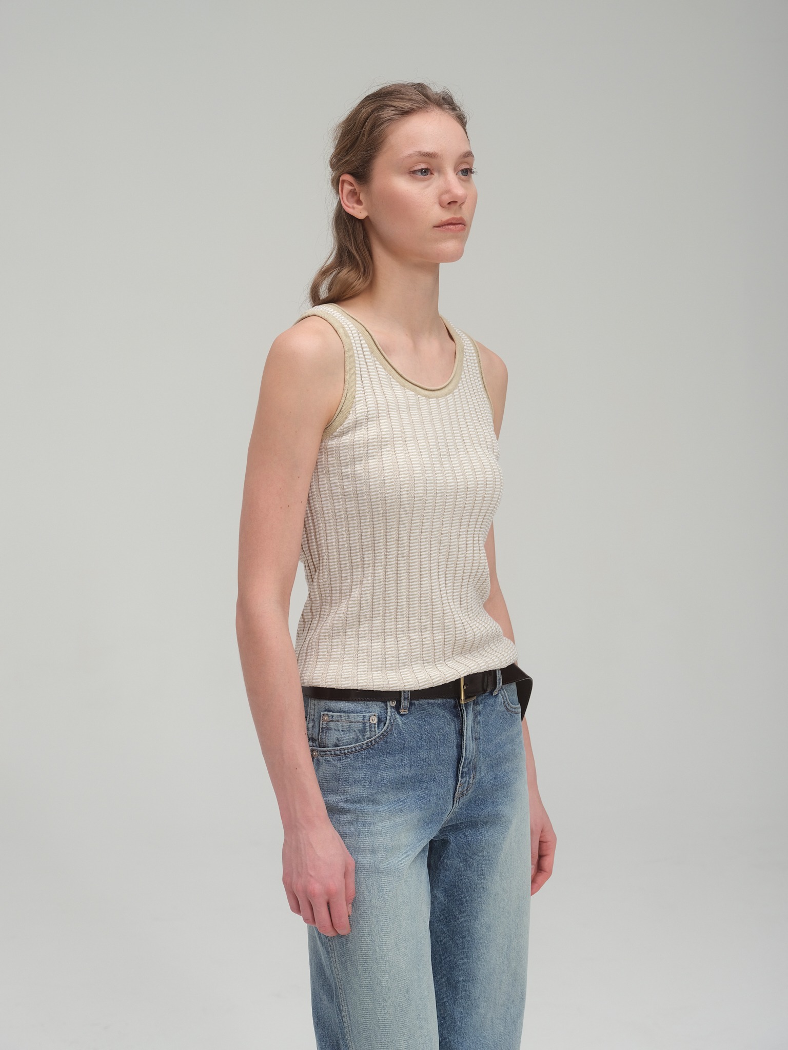 Half zip sweater and tank top set_Sand Beige