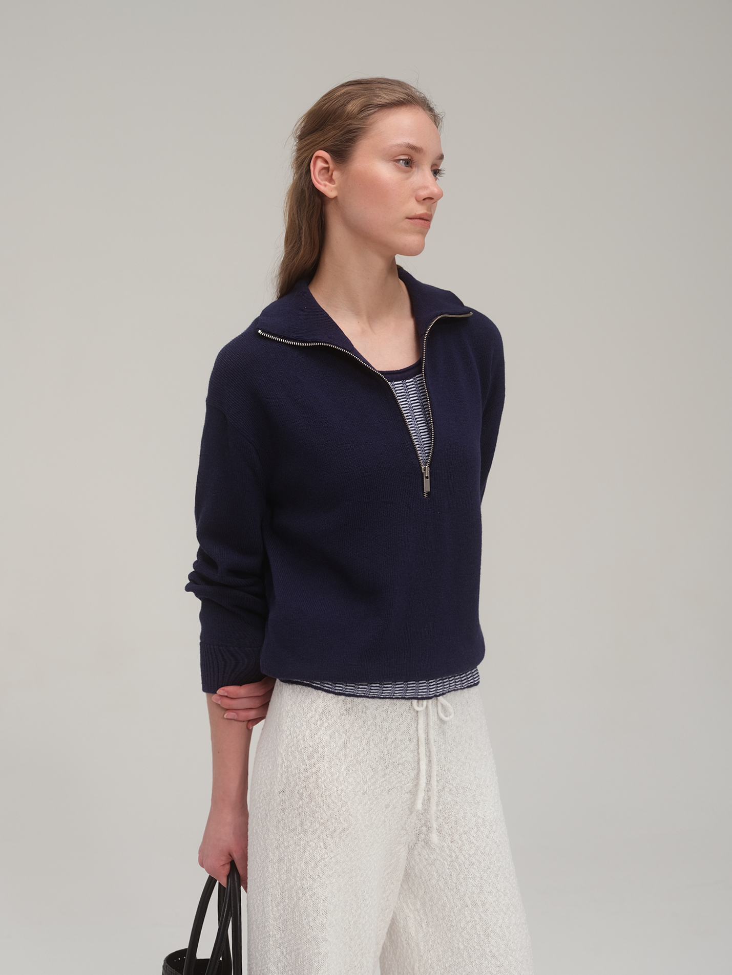 Half zip sweater and tank top set_Navy