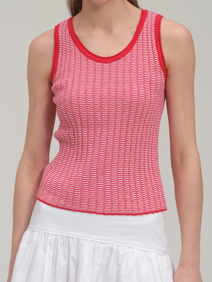 Half zip sweater and tank top set_Tomato Red