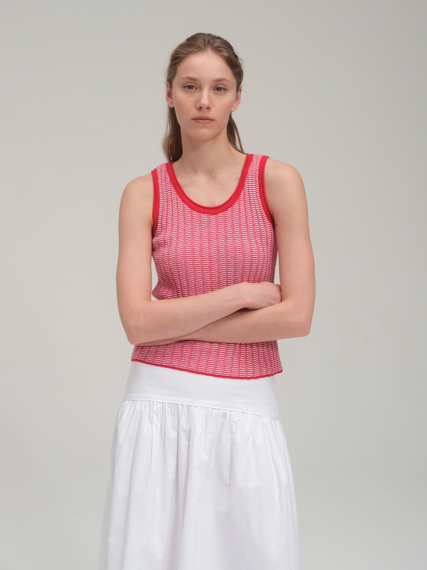 Half zip sweater and tank top set_Tomato Red