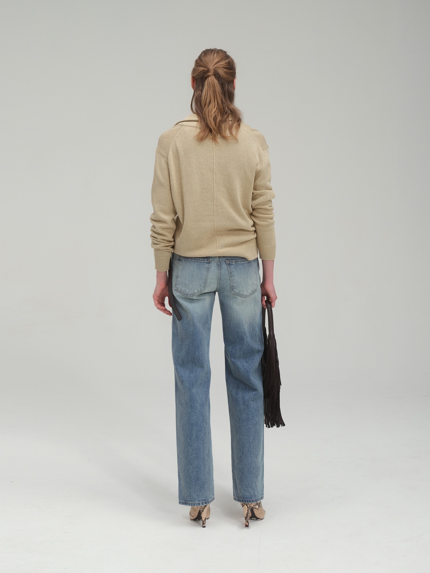 Half zip sweater and tank top set_Sand Beige