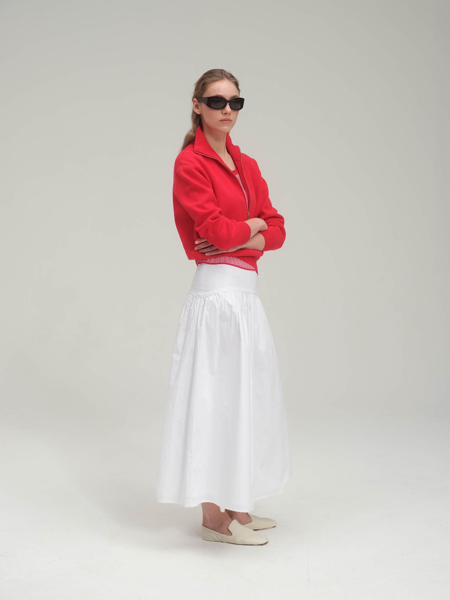 Half zip sweater and tank top set_Tomato Red