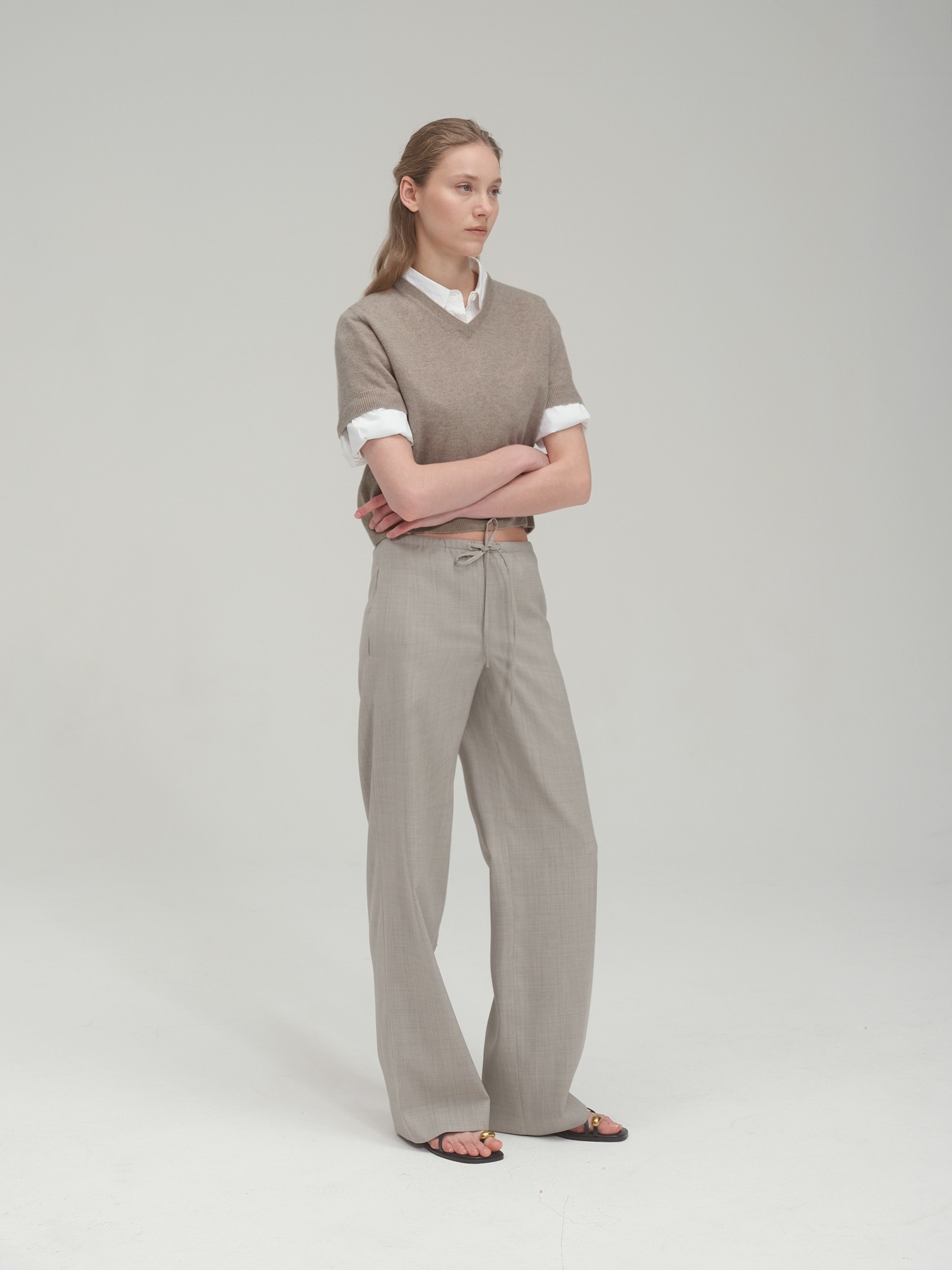 Wide Fit String Trouser in Summer Wool