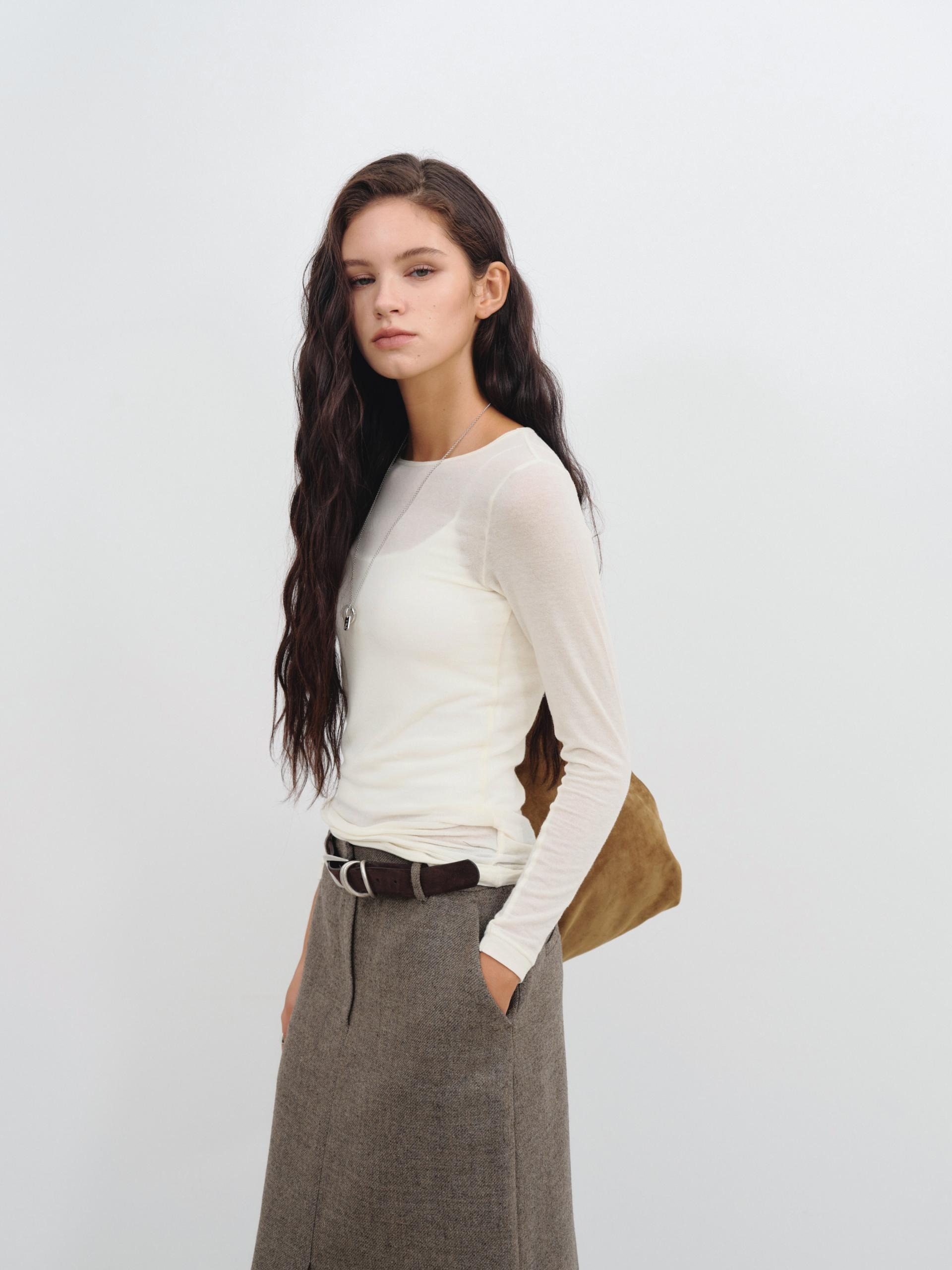 Cashmere Touch Long Sleeve T shirt_Cream