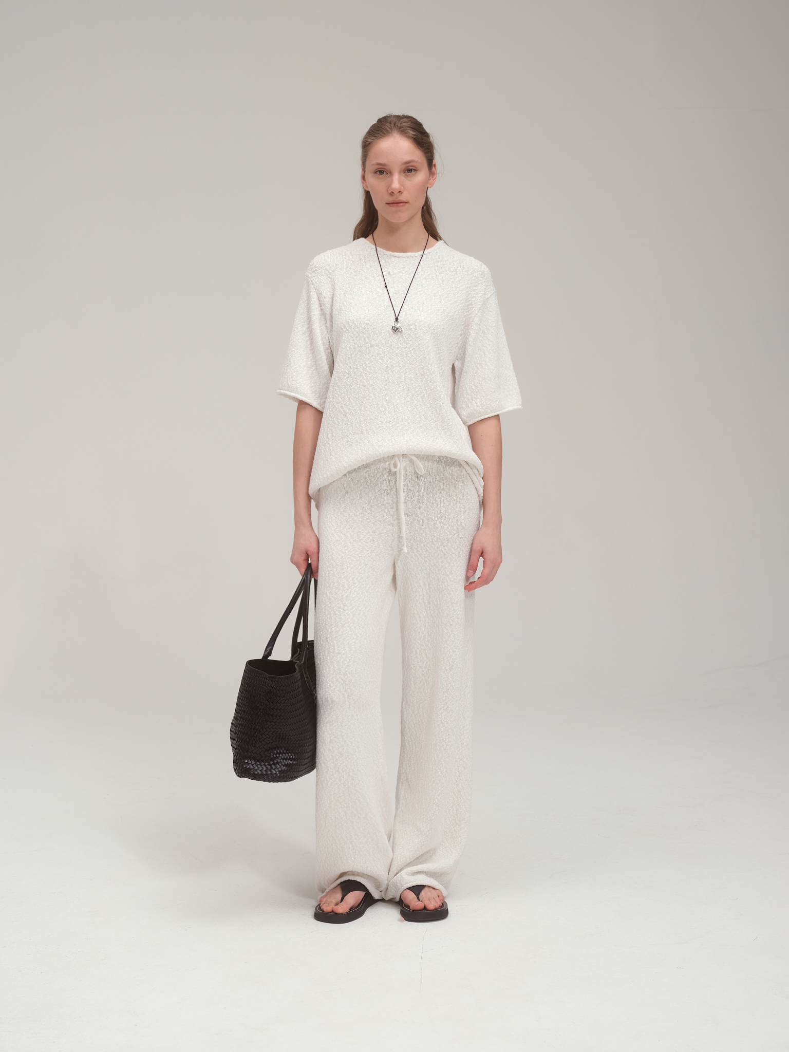 Cotton Summer Boucle Knit Set Up_White