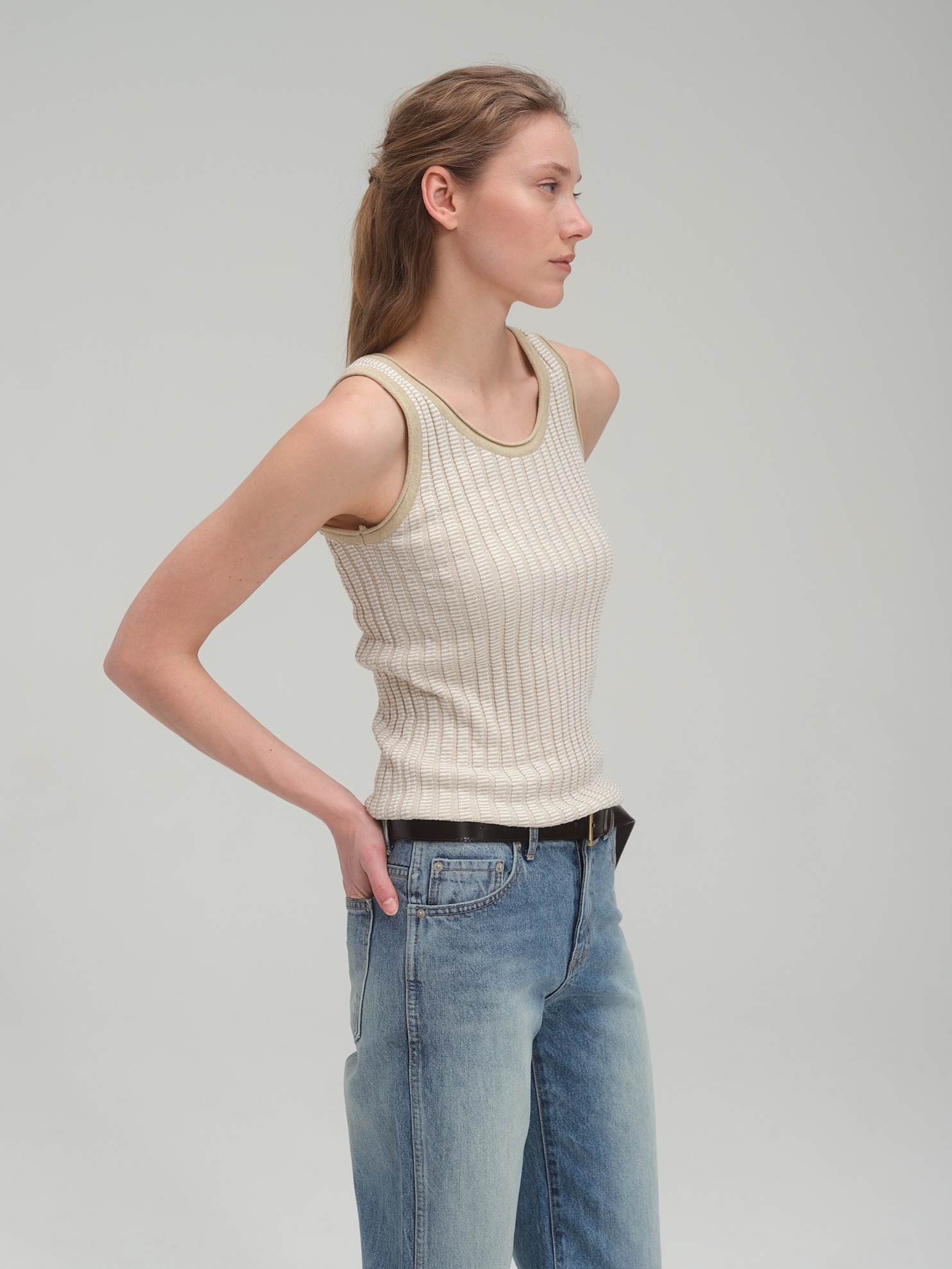 Half zip sweater and tank top set_Sand Beige