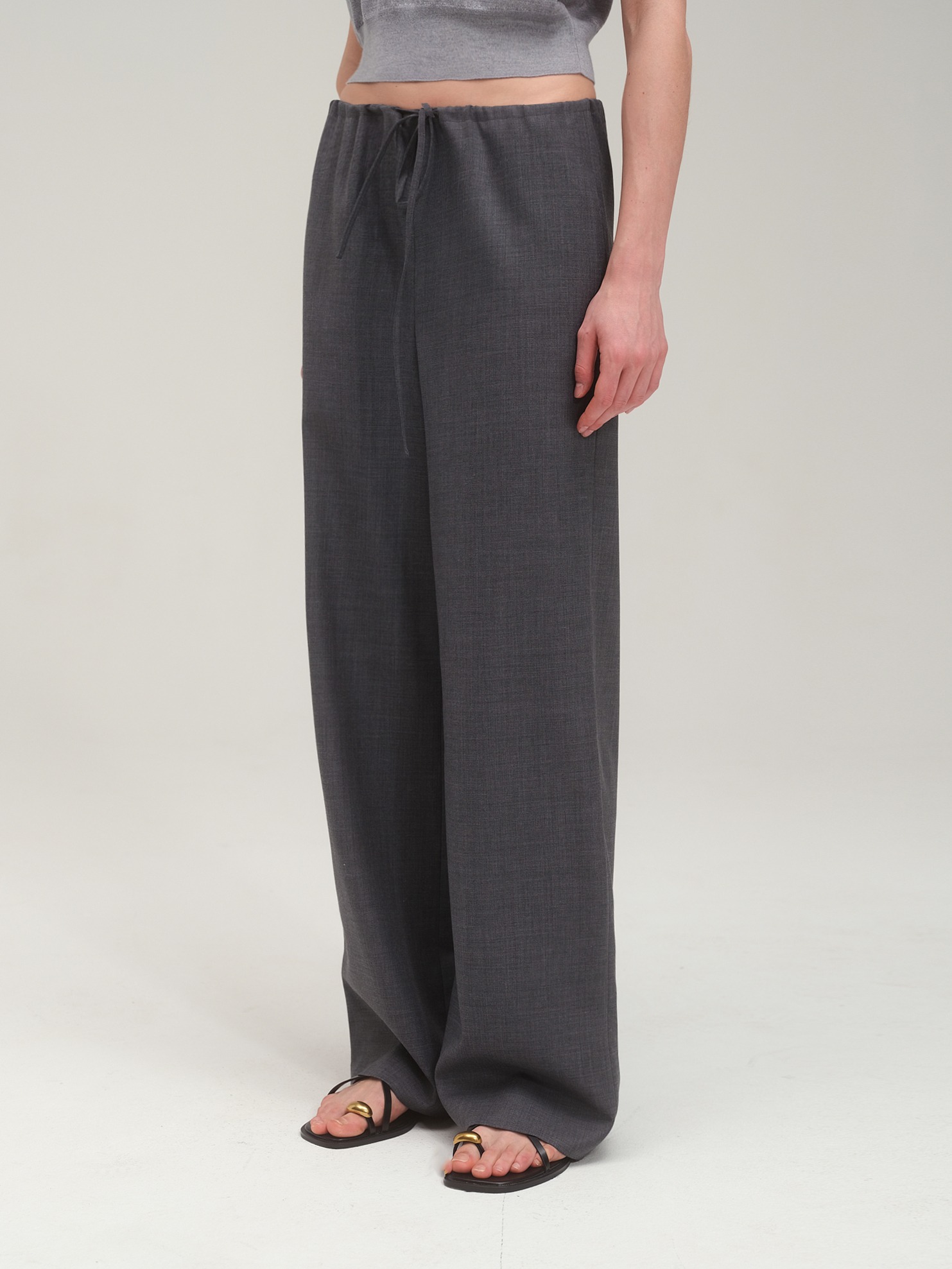 Wide Fit String Trouser in Summer Wool