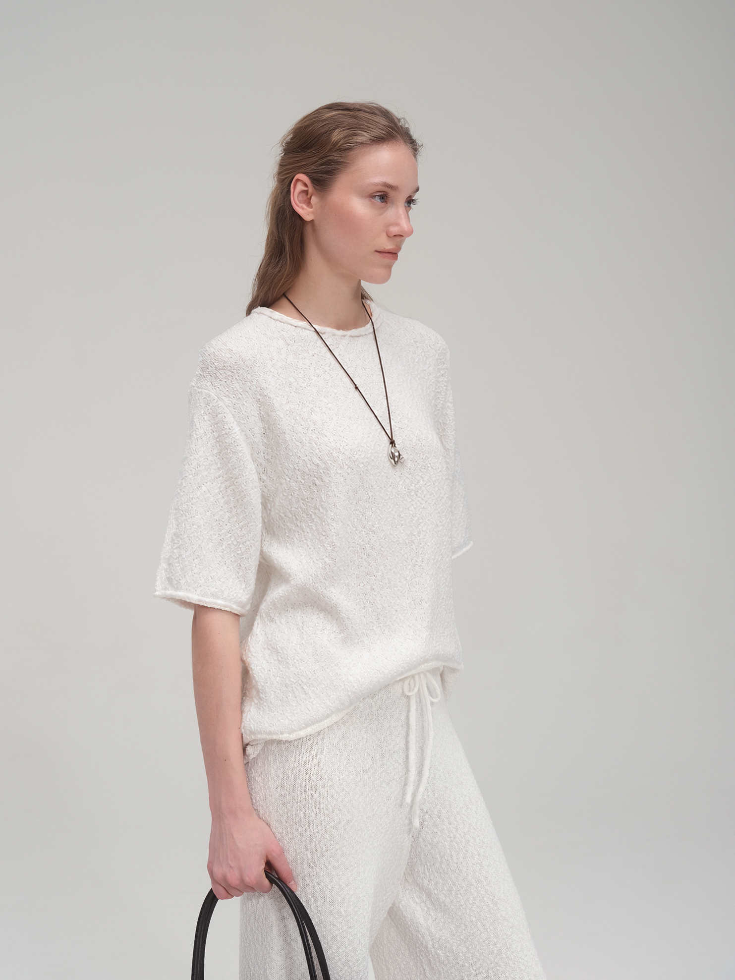 Cotton Summer Boucle Knit Set Up_White