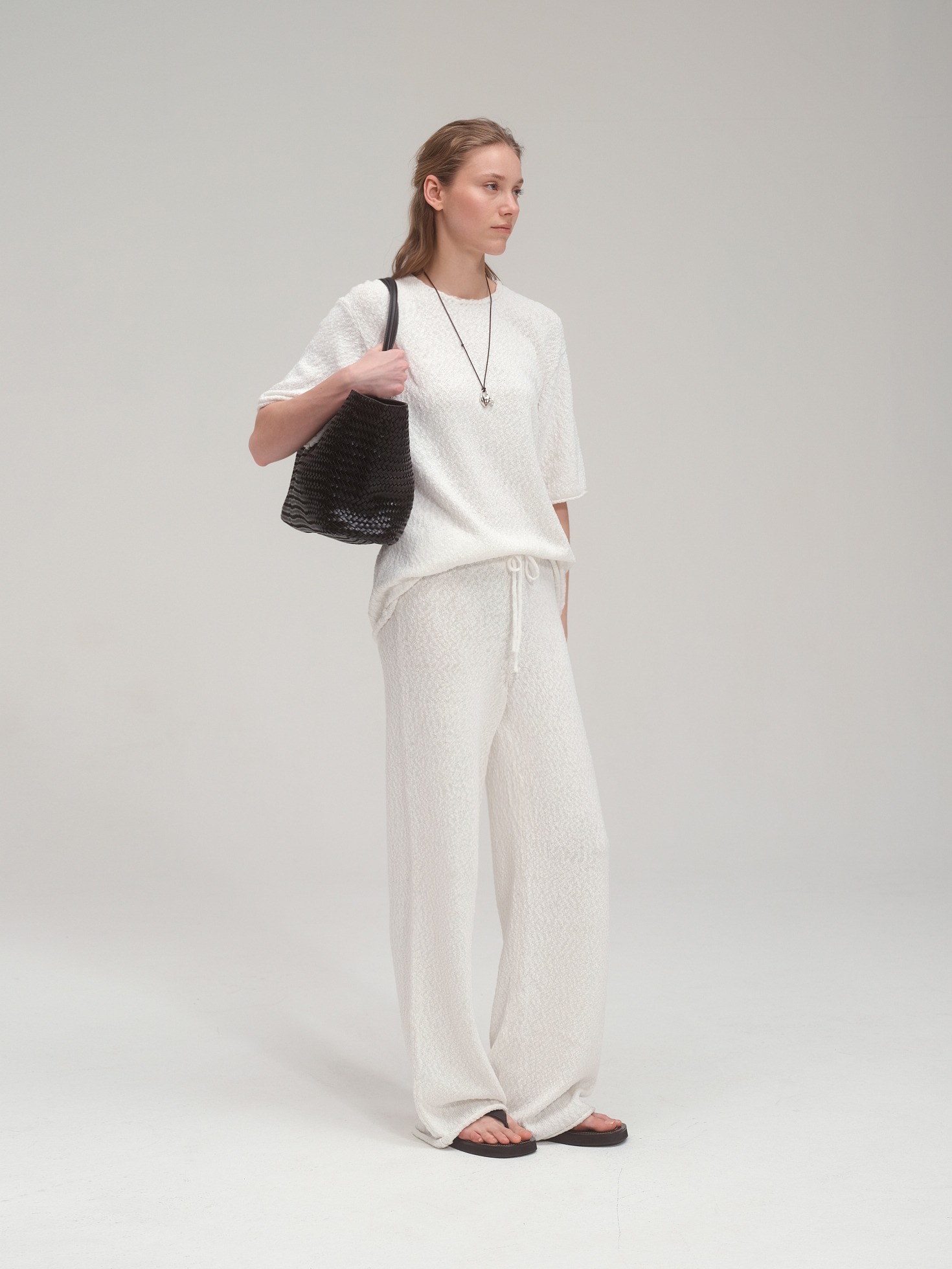 Cotton Summer Boucle Knit Set Up_White