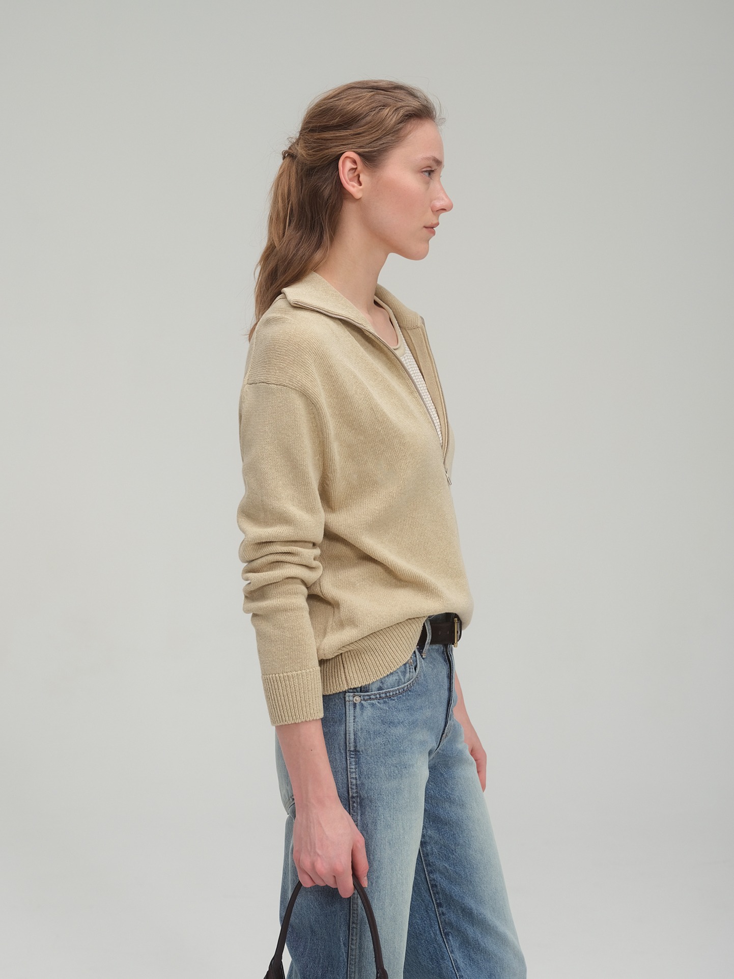 Half zip sweater and tank top set_Sand Beige