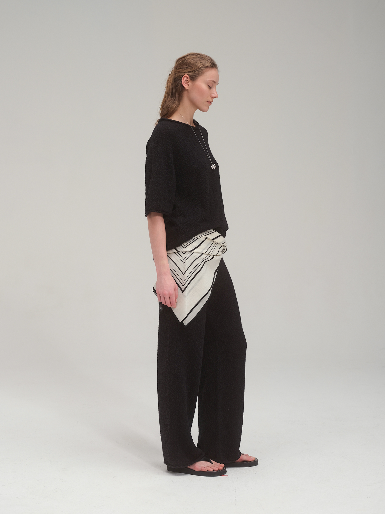 Boucle Cotton Summer Knit Set Up_Black