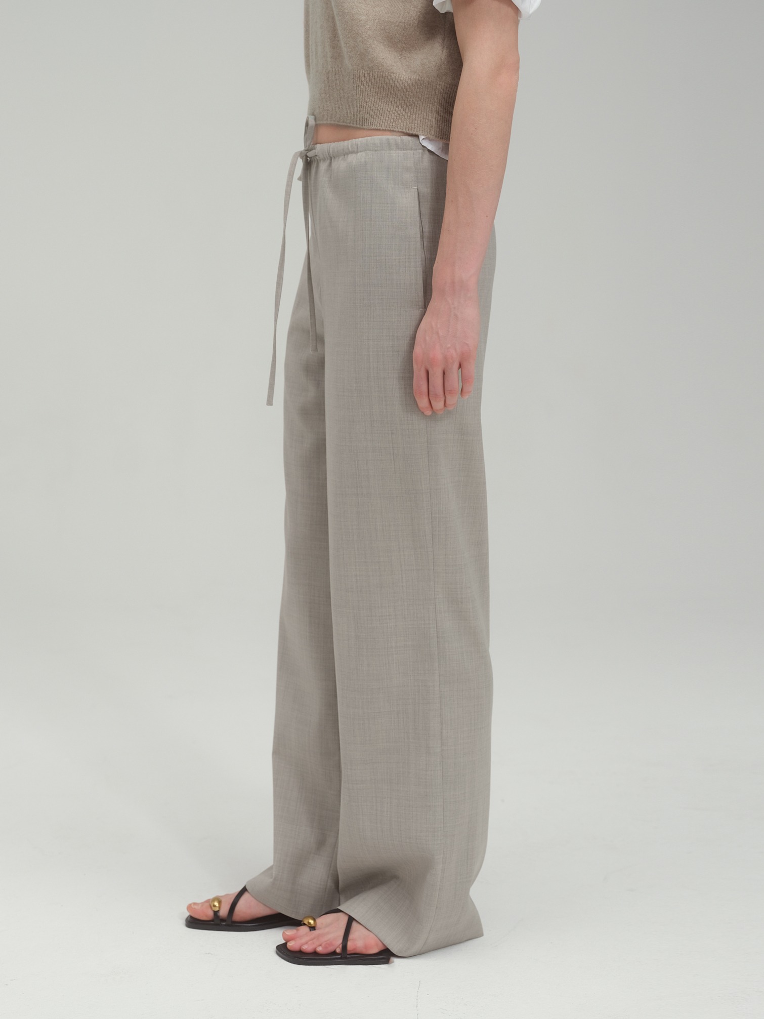 Wide Fit String Trouser in Summer Wool