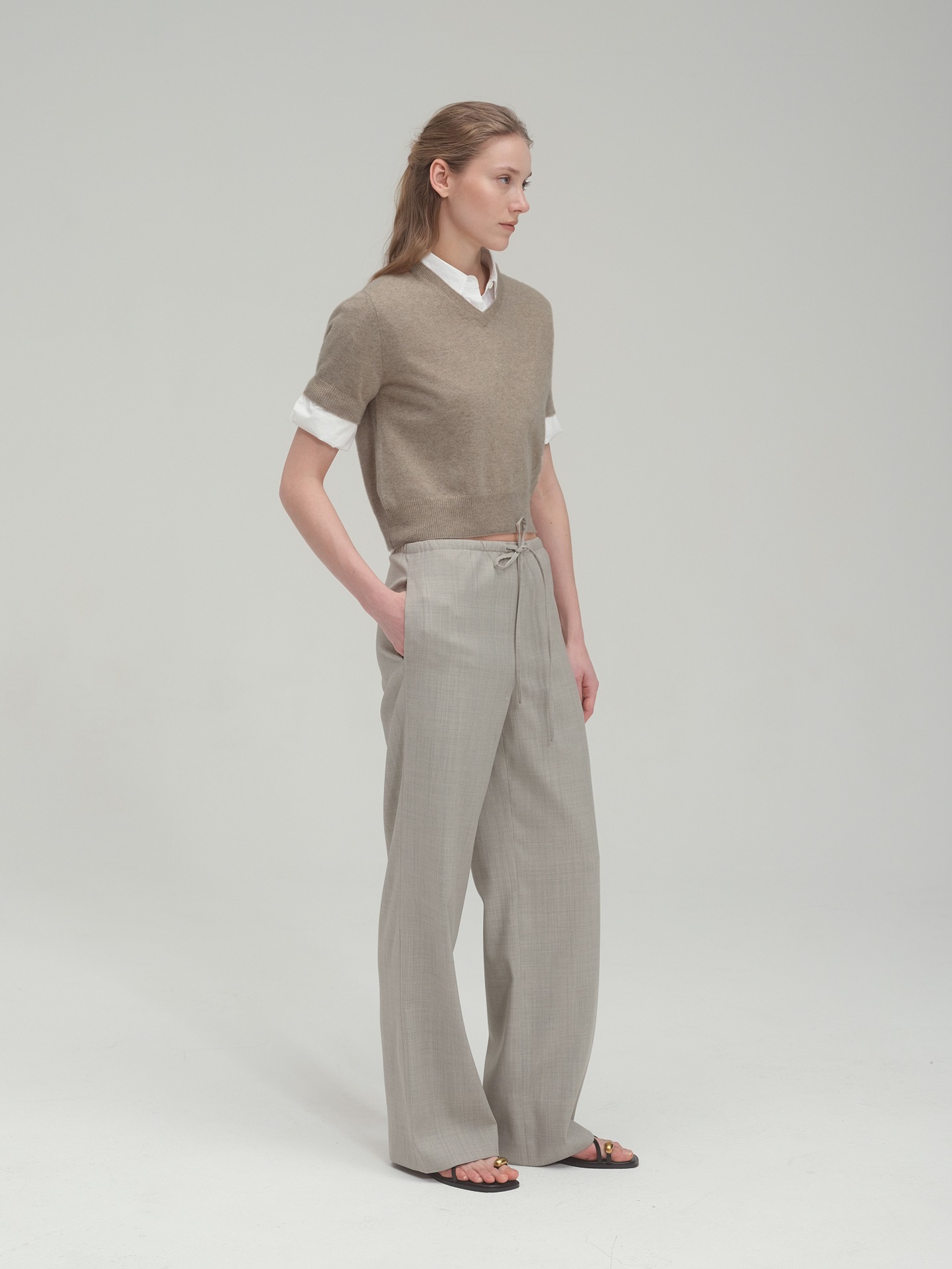 Wide Fit String Trouser in Summer Wool