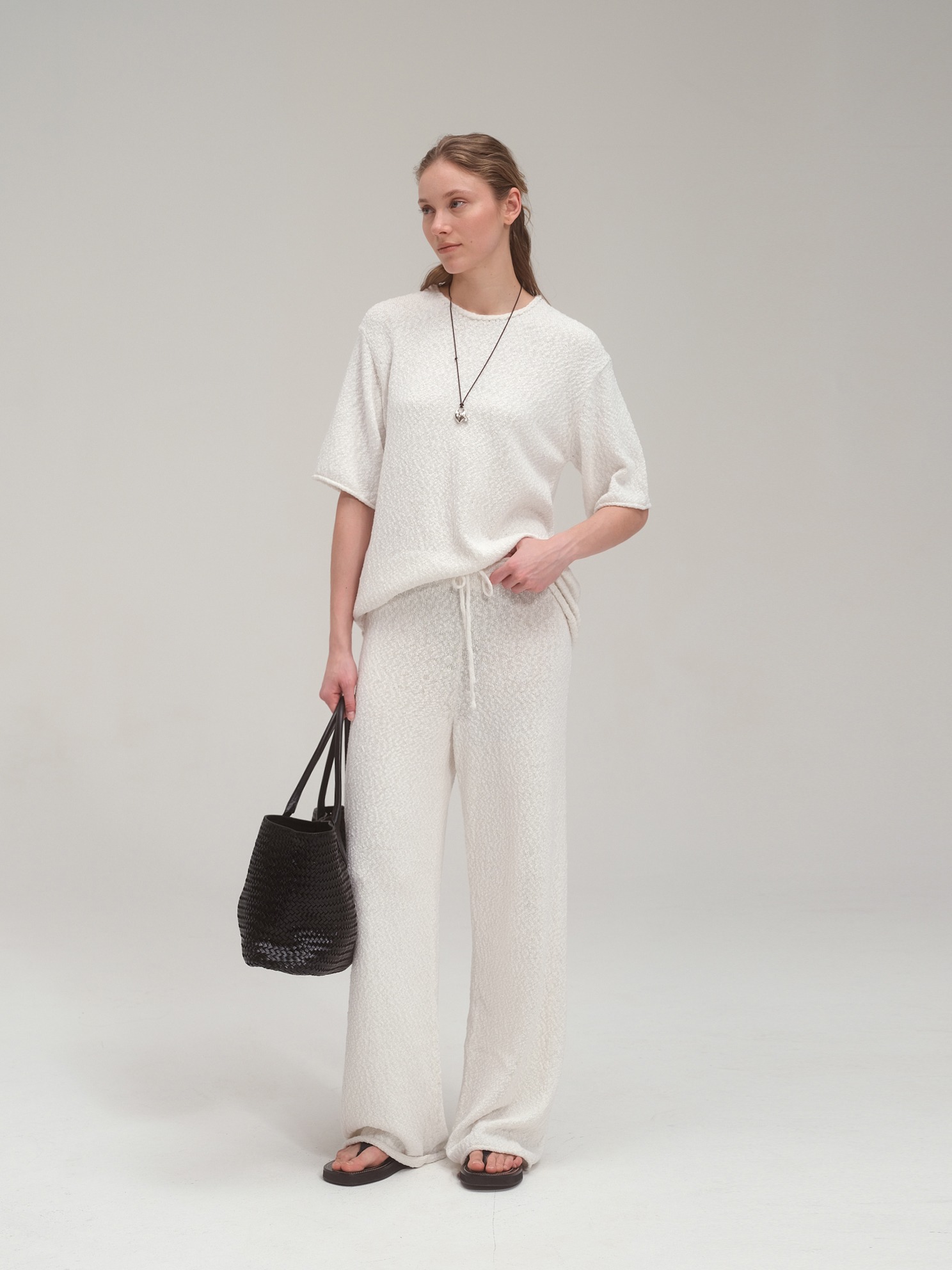 Cotton Summer Boucle Knit Set Up_White