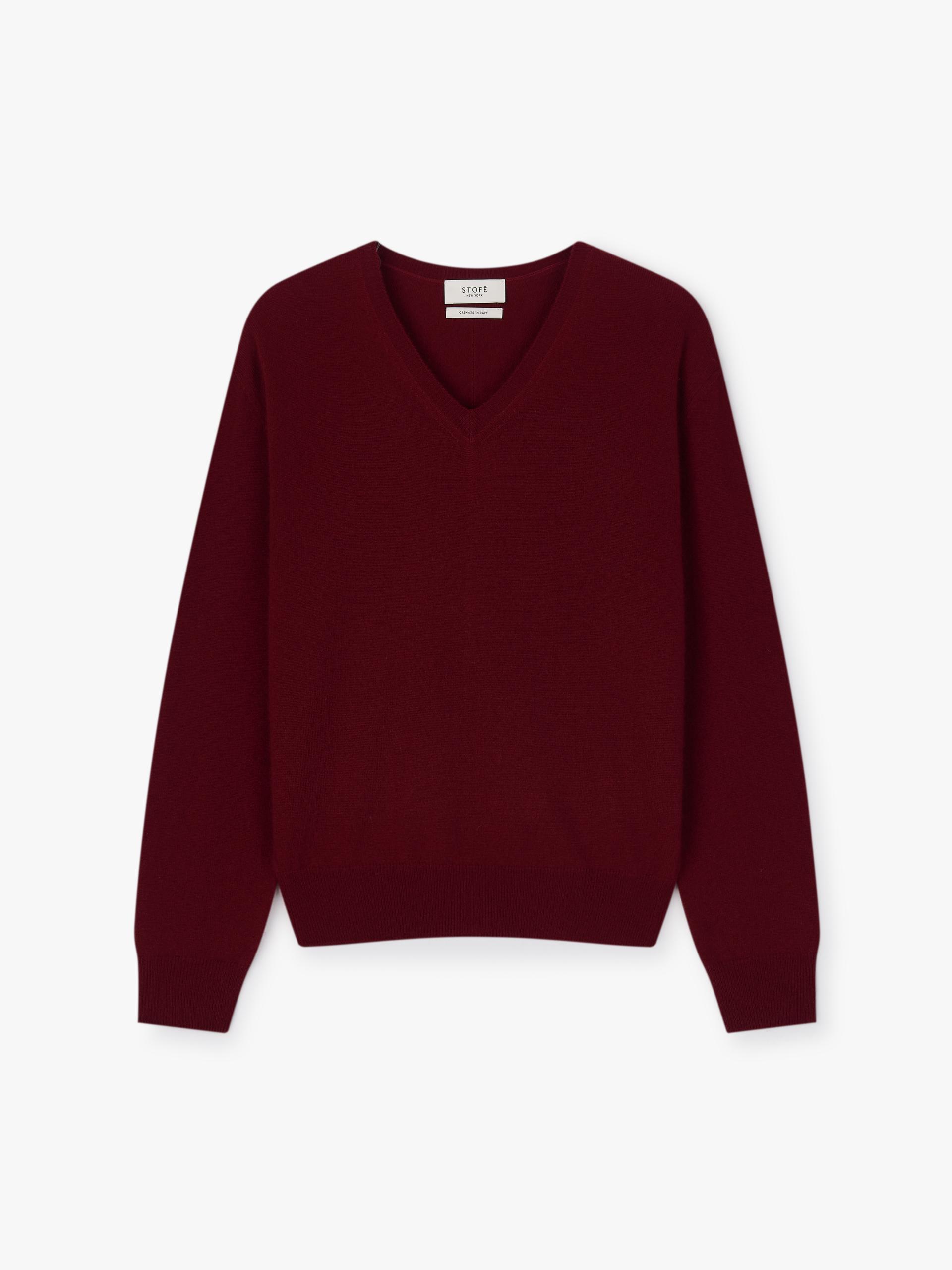 Standard V Neck Sweater in cashmere & wool_Burgandy