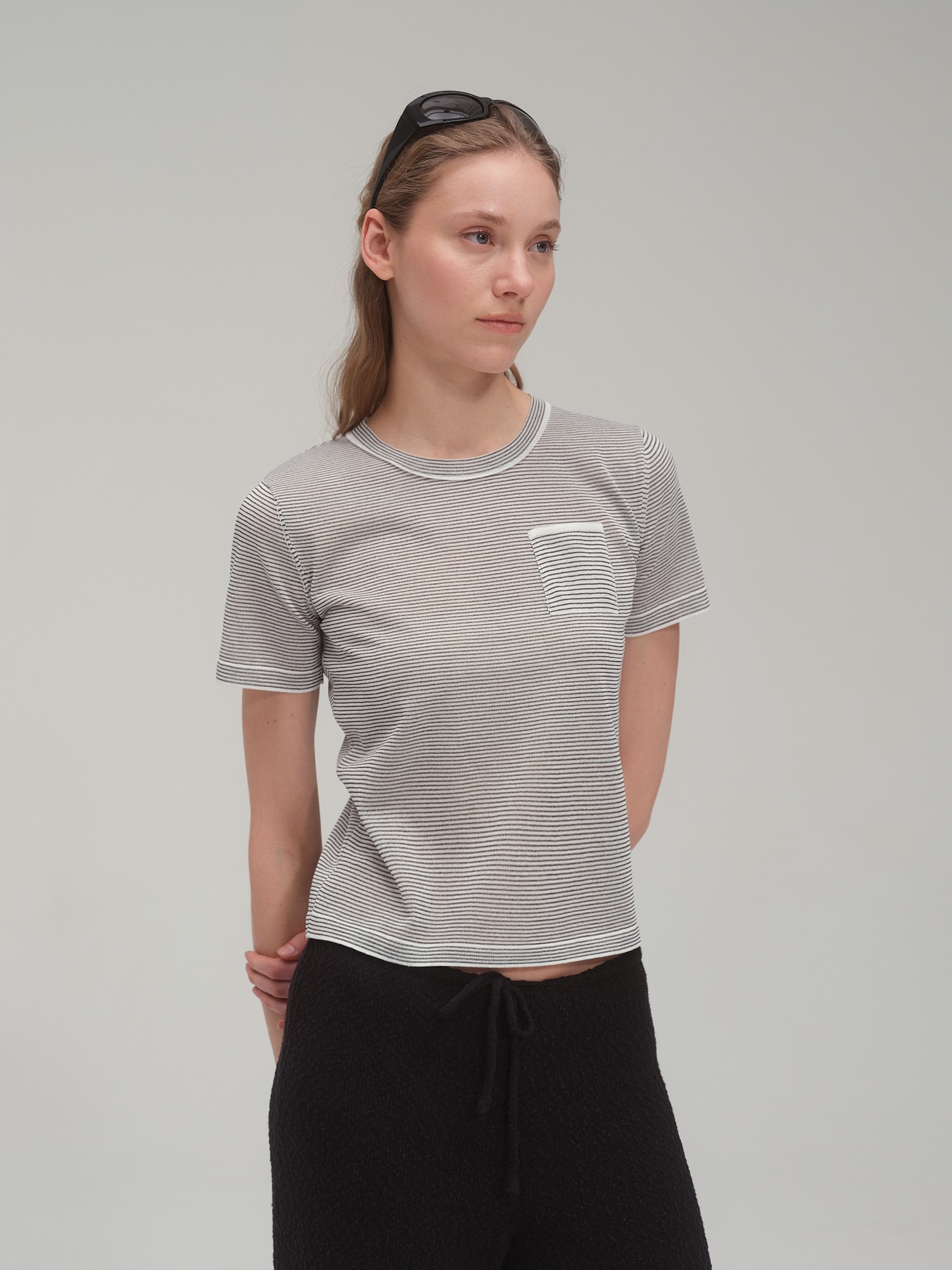 Viscose Stripe Knit T Shirt_Red