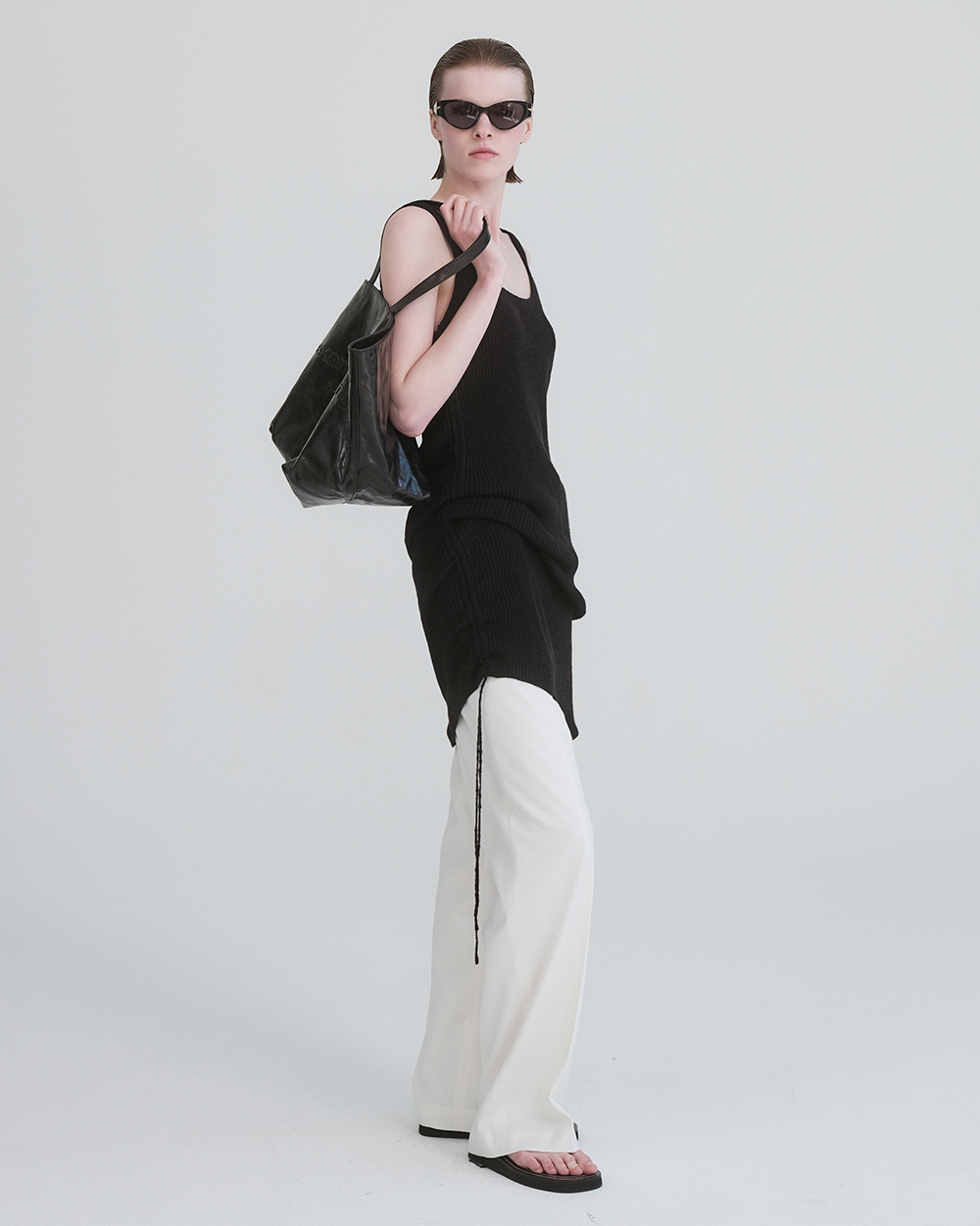 Ribbed Knit Dress in Cotton & Linen_Black