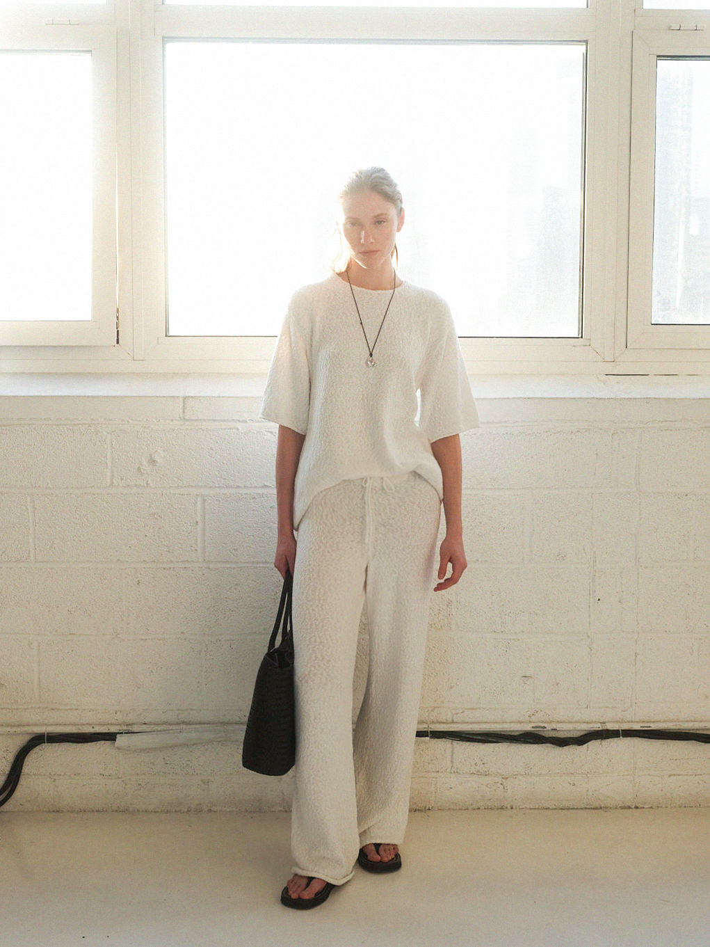 Cotton Summer Boucle Knit Set Up_White