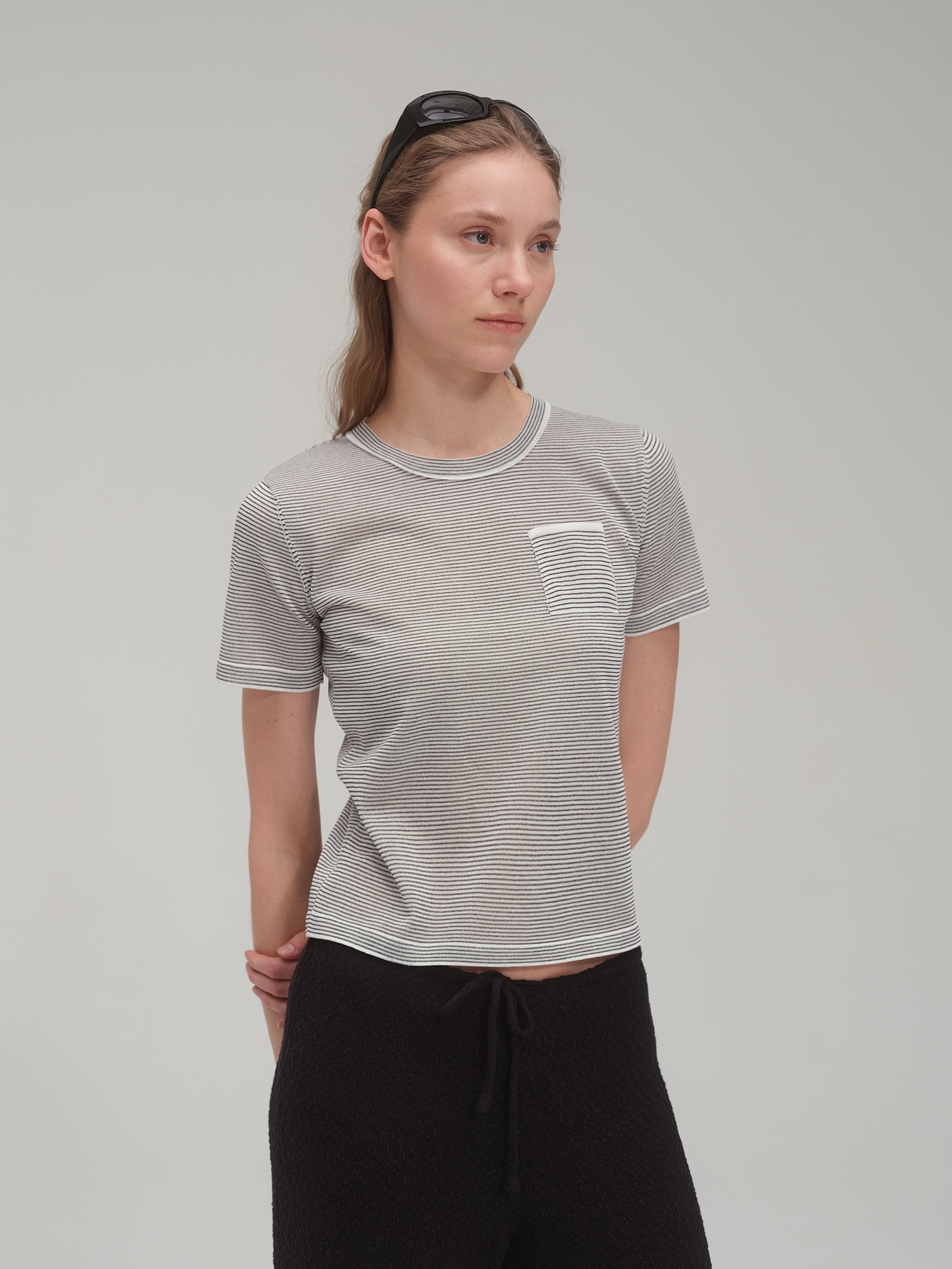 Viscose Stripe Knit T Shirt_Red