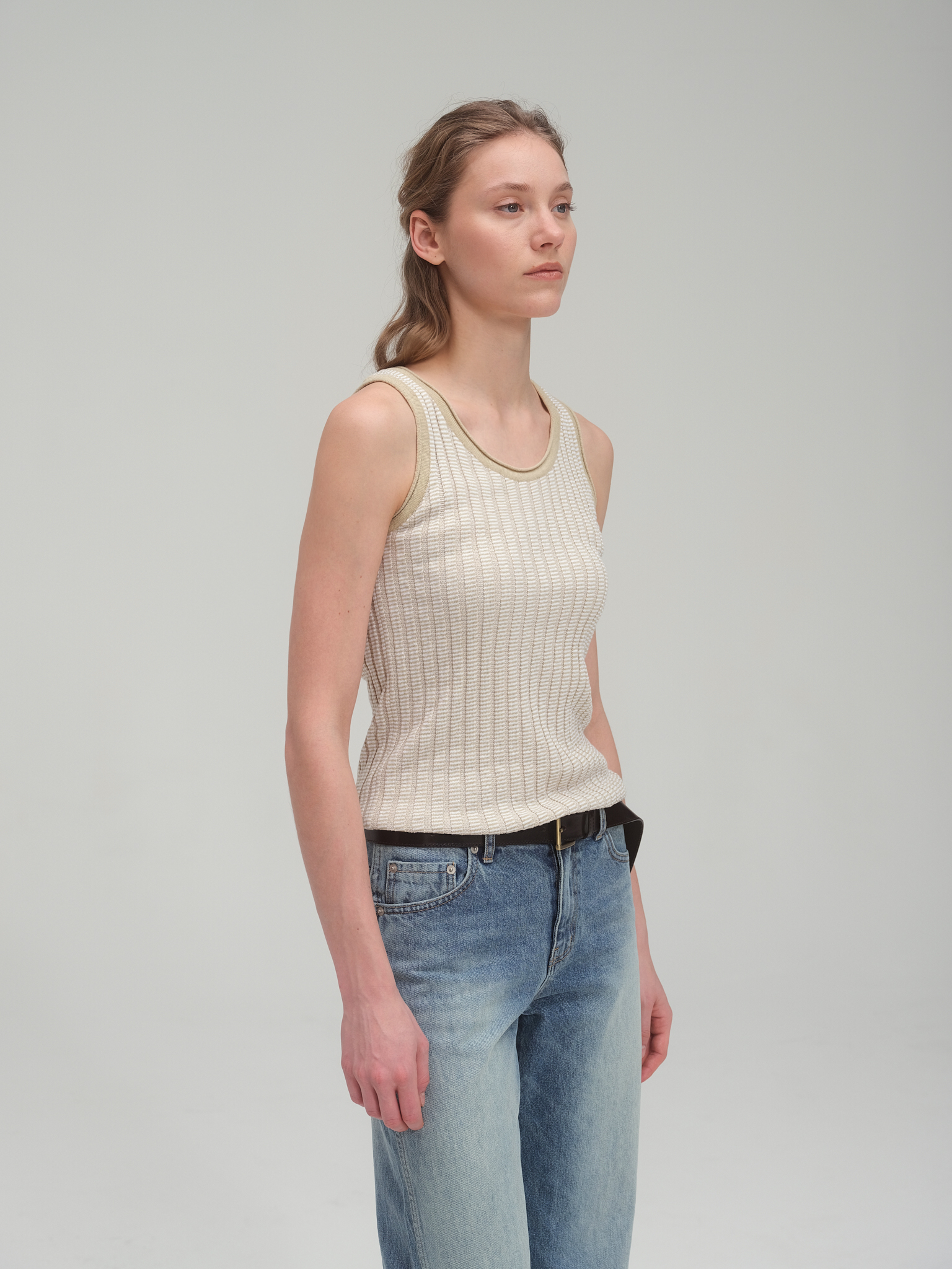 Half zip sweater and tank top set_Sand Beige