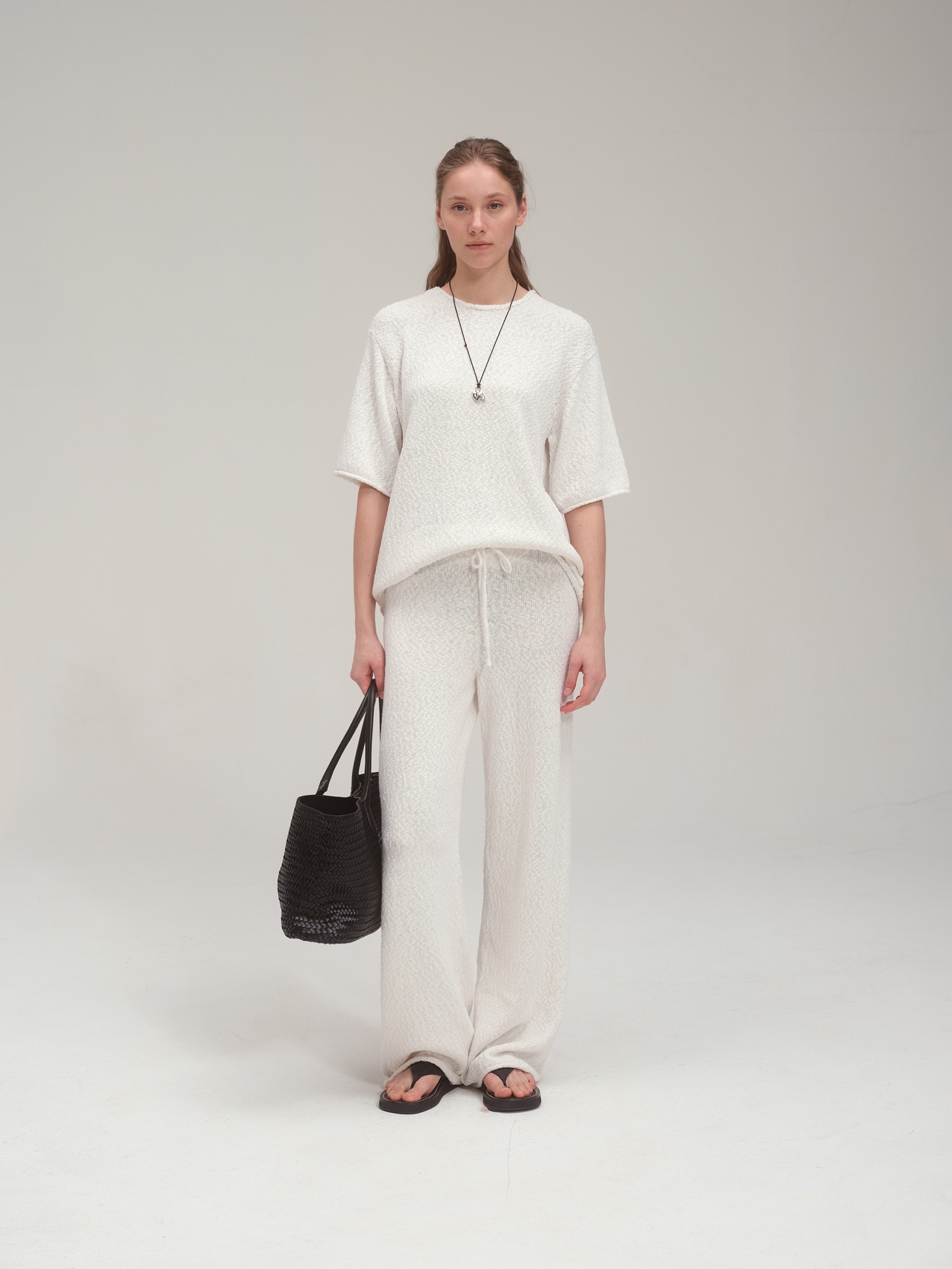 Cotton Summer Boucle Knit Set Up_White