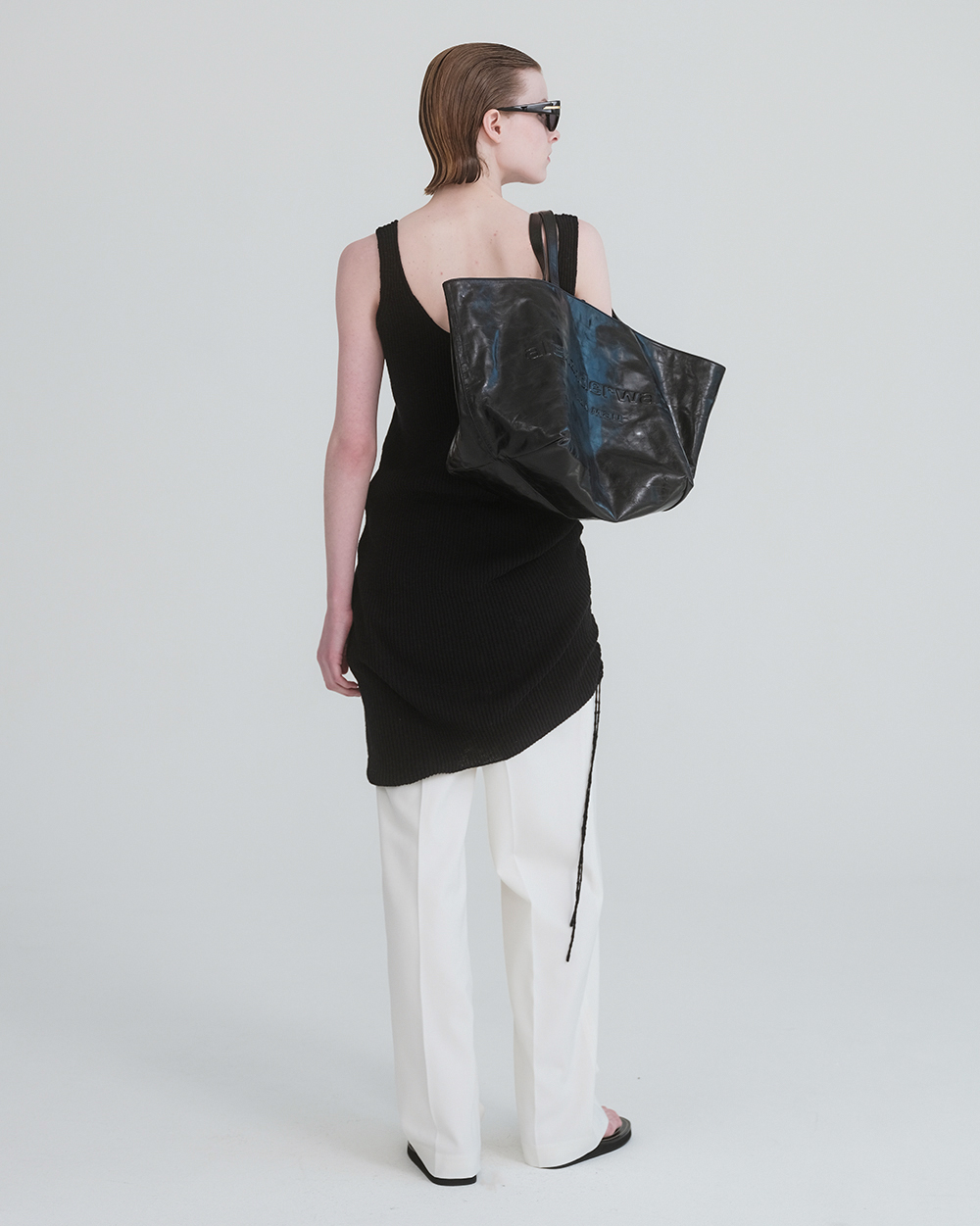 Ribbed Knit Dress in Cotton & Linen_Black