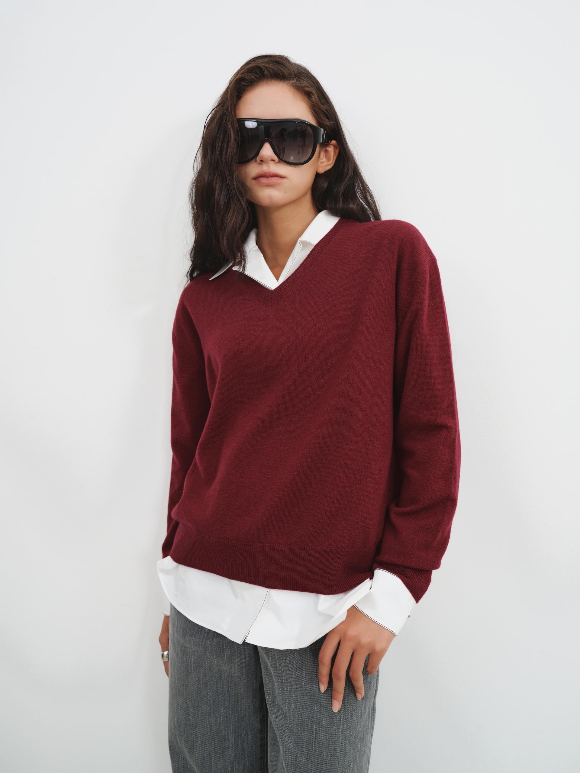 Standard V Neck Sweater in cashmere & wool_4 colors